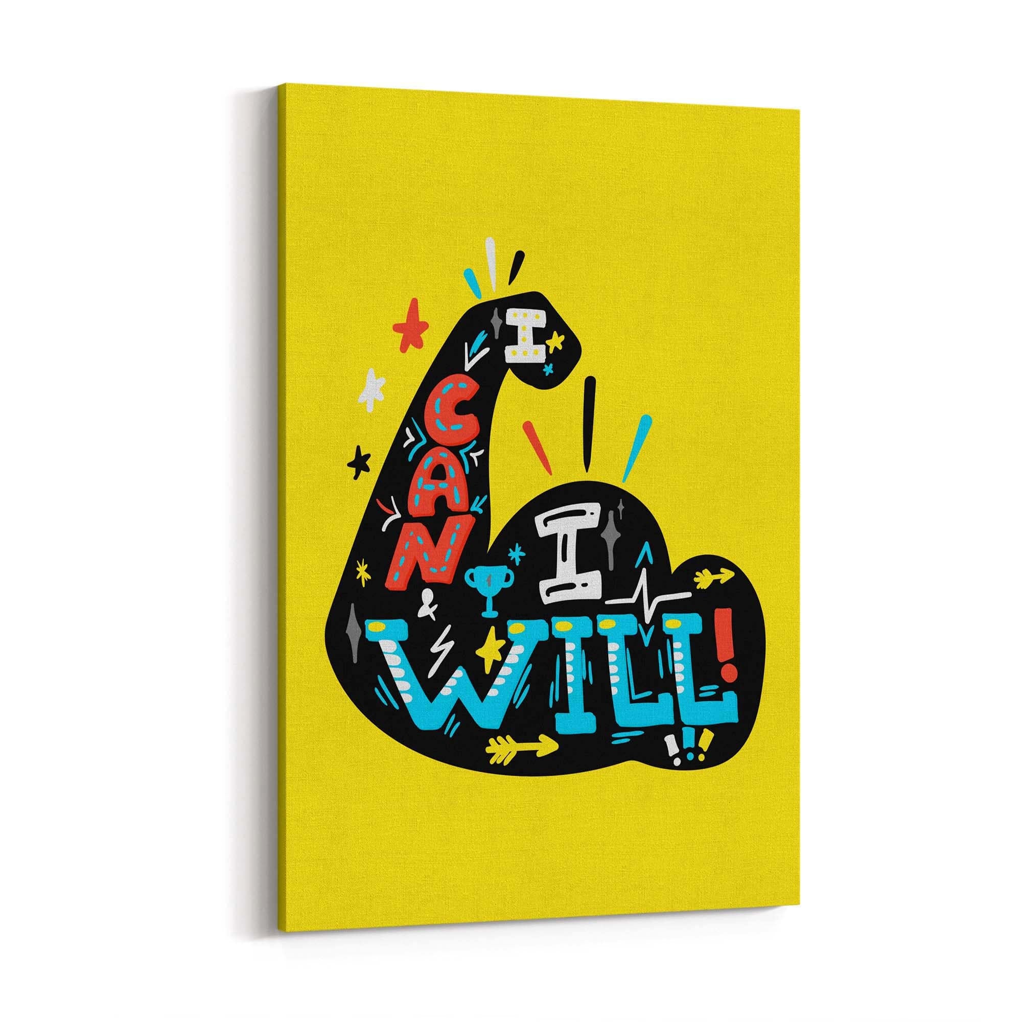 "I Can I Will" Yellow Fitness Gym Quote Wall Art - The Affordable Art Company