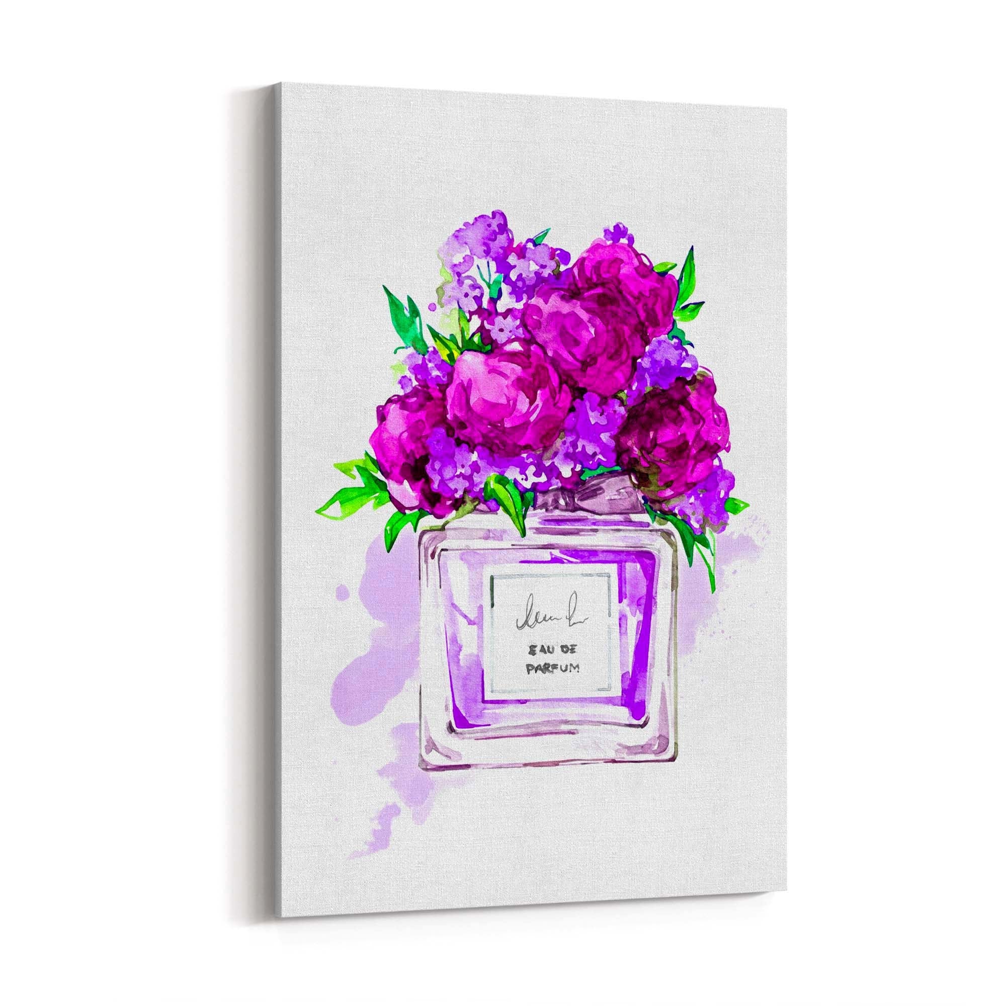 Purple Floral Perfume Bottle Fashion Wall Art - The Affordable Art Company