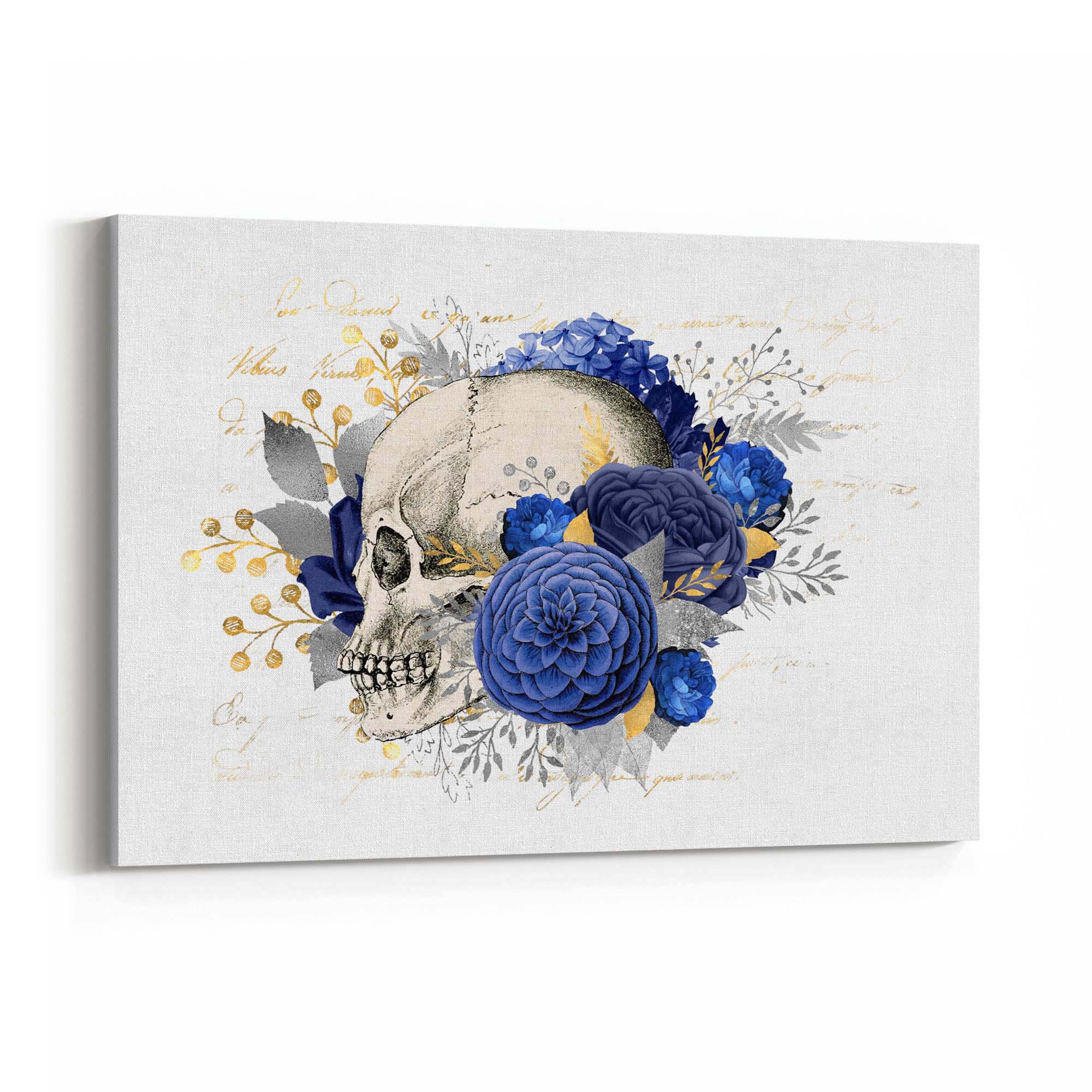 Blue Floral Skull Fashion Girls Bedroom Wall Art #1 - The Affordable Art Company