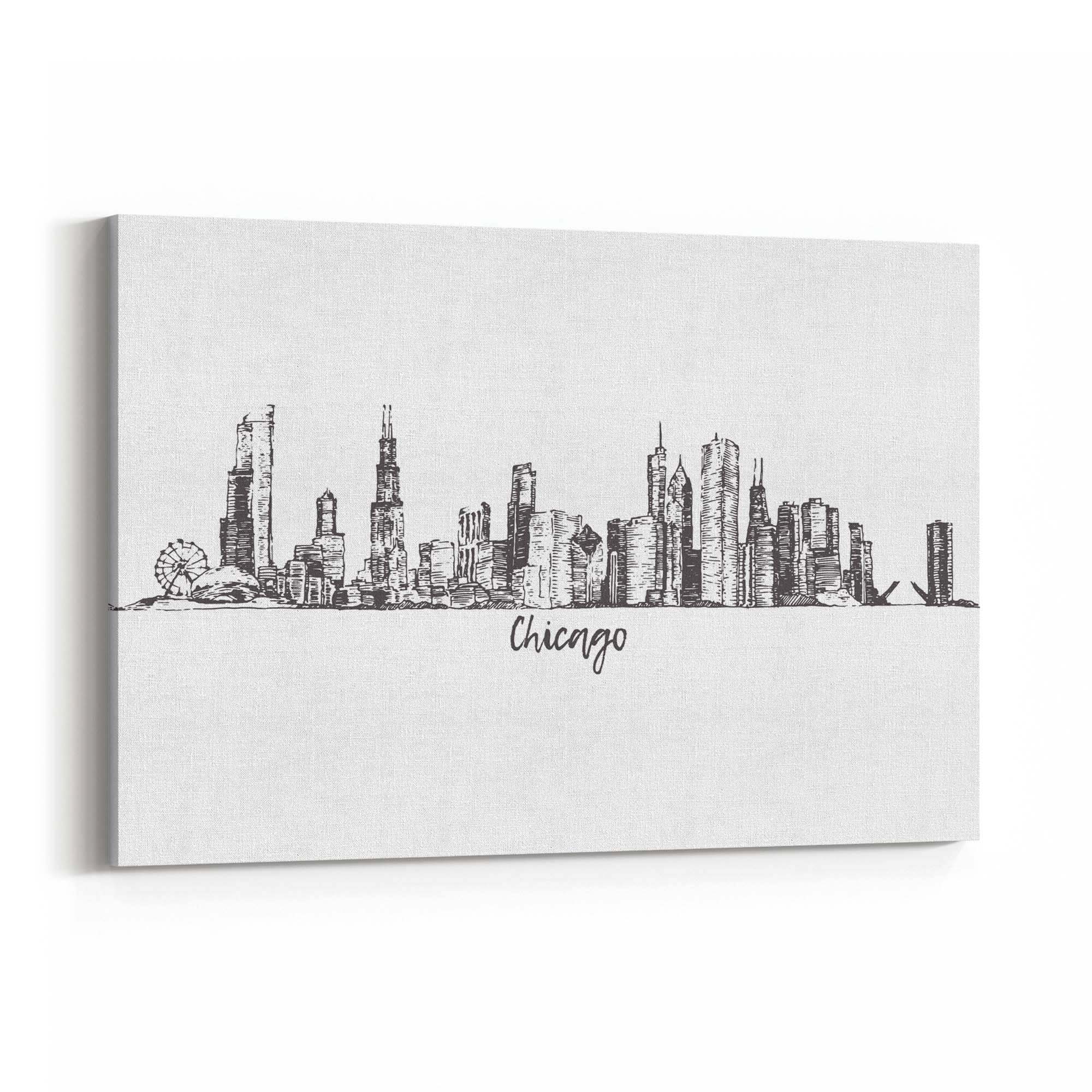Chicago, USA Minimal Cityscape Drawing Wall Art - The Affordable Art Company