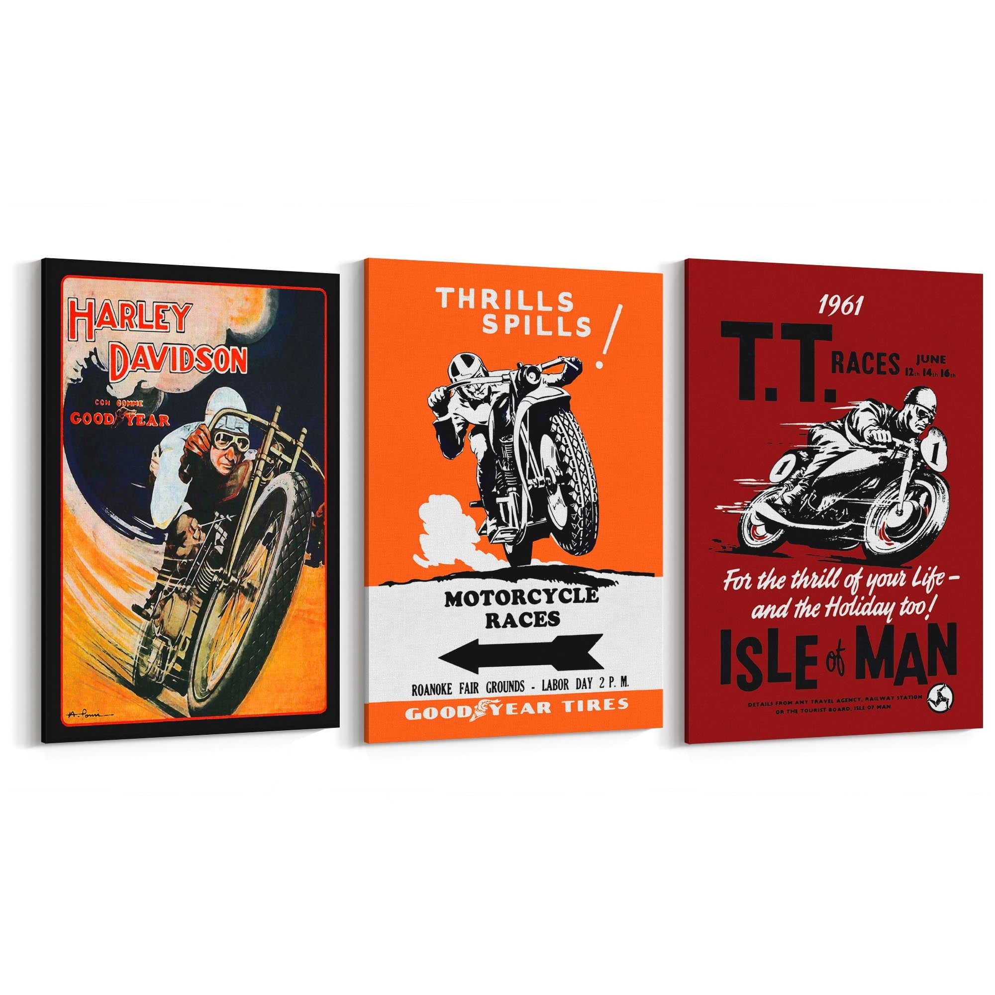 Set of Vintage Motorcycle Advert Man Cave Wall Art #1 - The Affordable Art Company