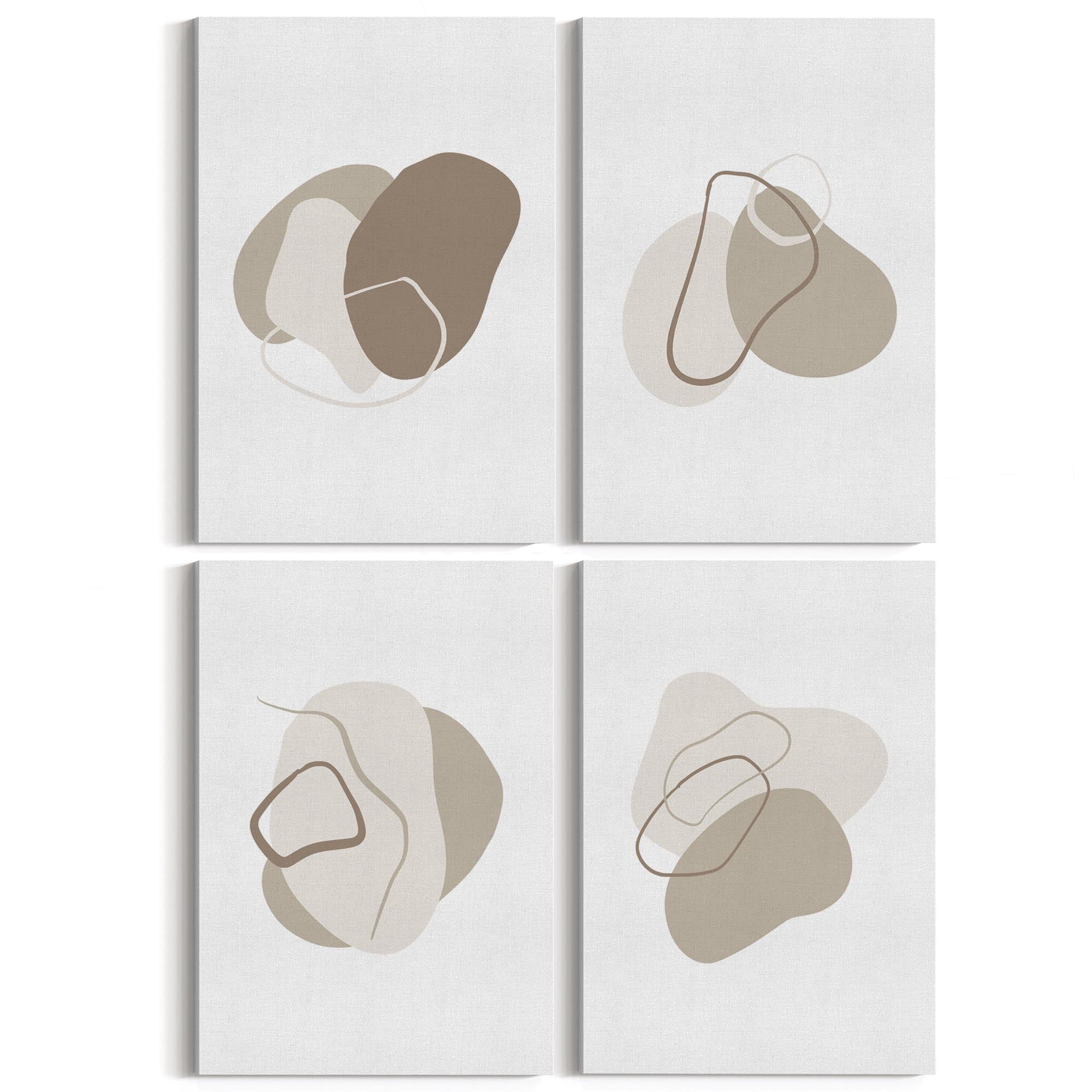 Set of 4 Abstract Grey Minimal Line and Shape Wall Art - The Affordable Art Company