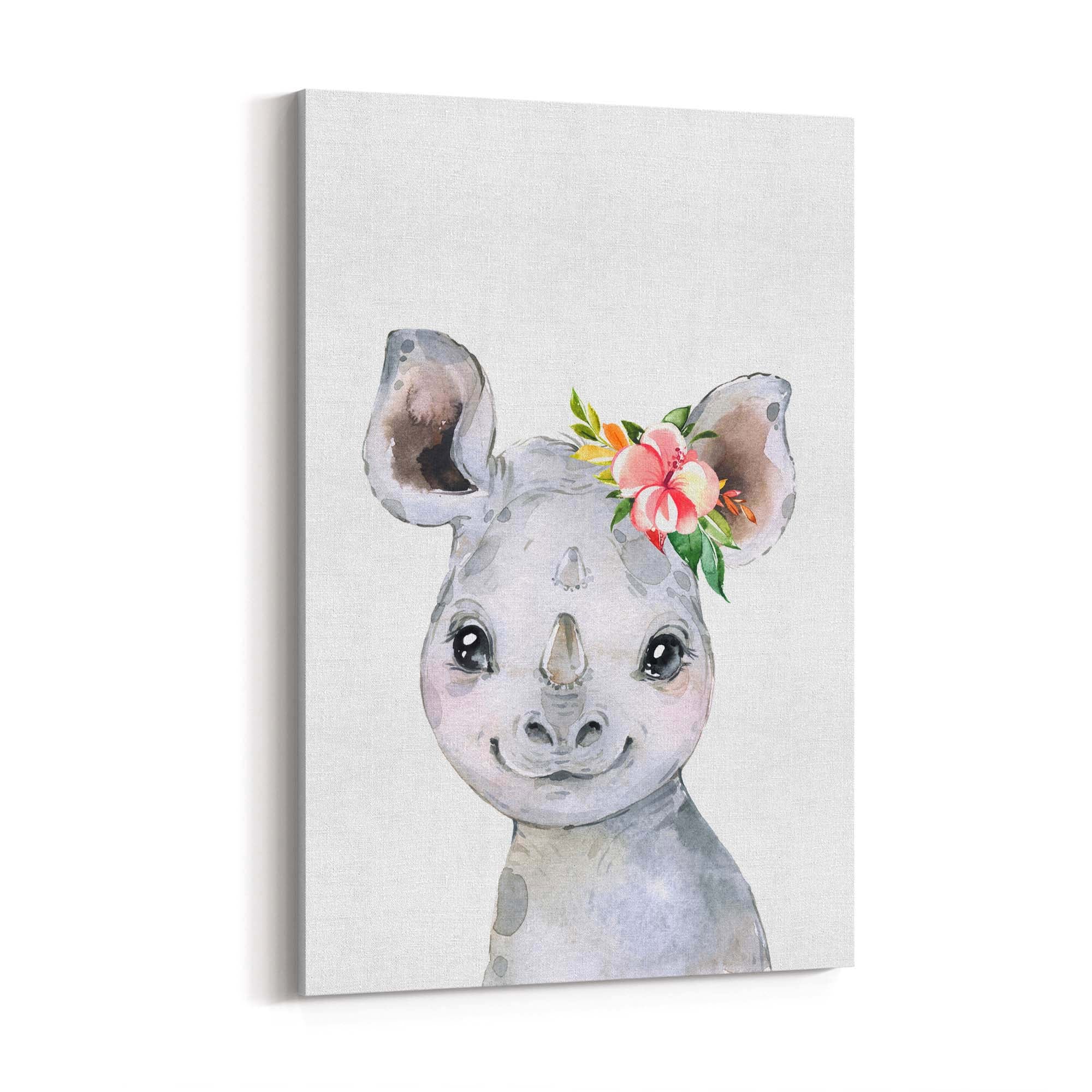 Cute Baby Rhino Nursery Animal Gift Wall Art - The Affordable Art Company