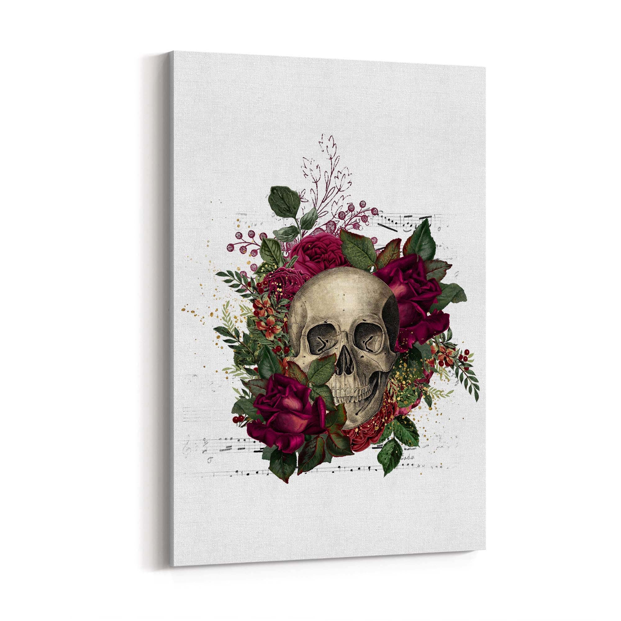 Red Floral Skull Fashion Girls Bedroom Wall Art - The Affordable Art Company