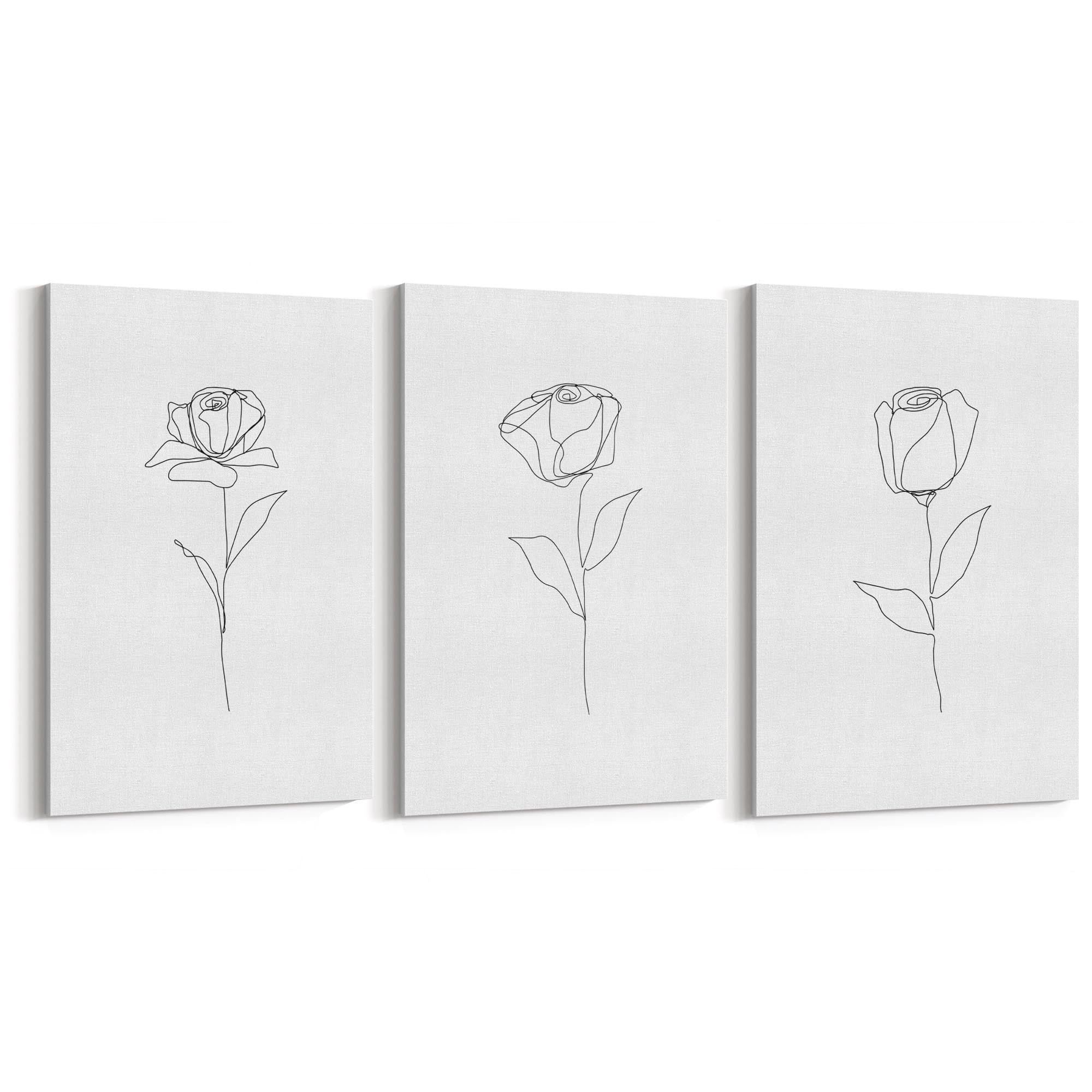 Set of Minimal Flower Line Drawings Wall Art #1 - The Affordable Art Company