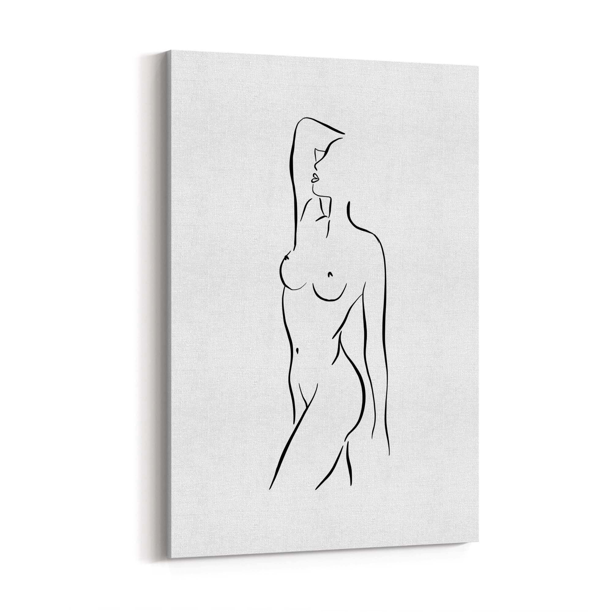 Posed Nude Female Body Minimal Drawing Wall Art #2 - The Affordable Art Company