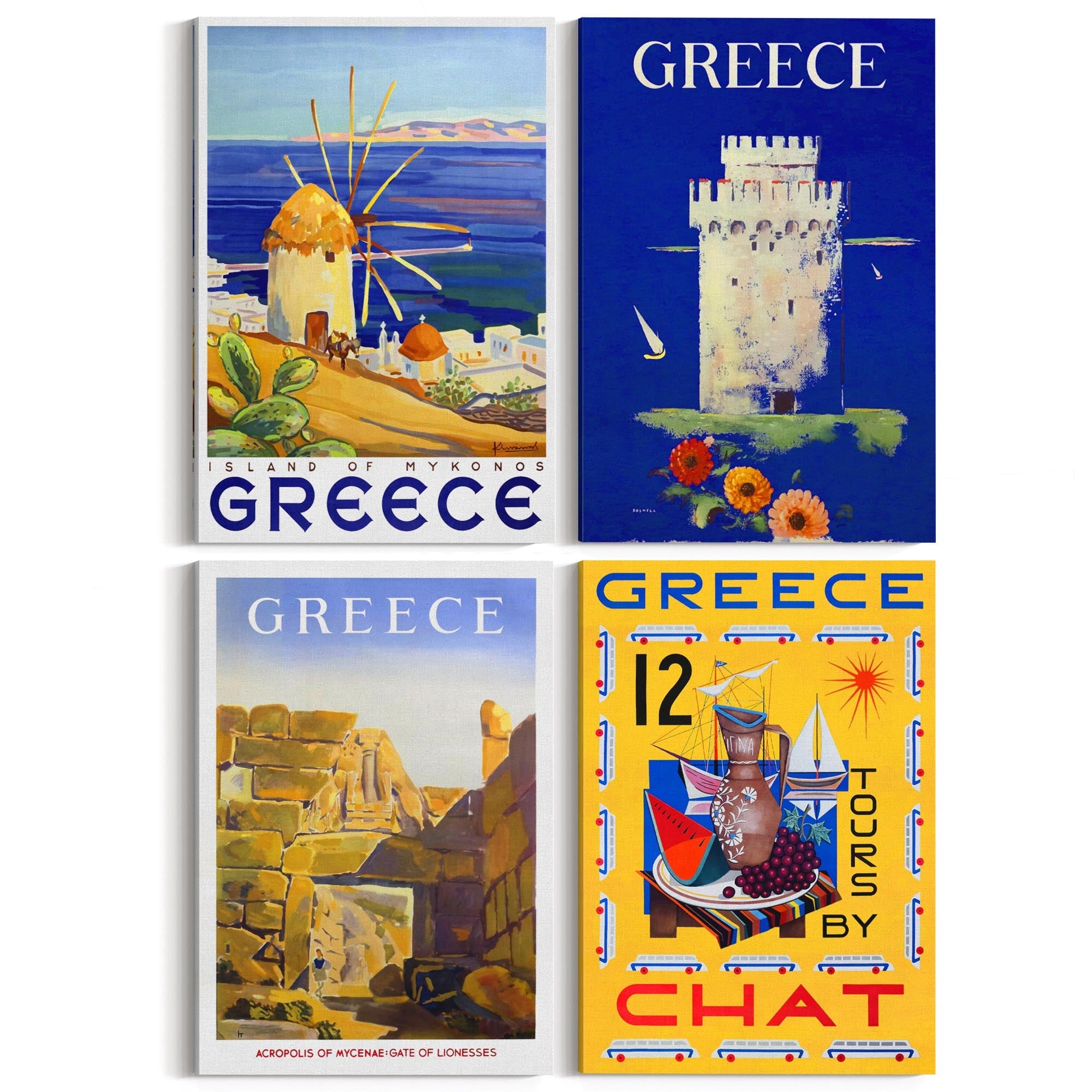 Set of 4 Vintage Greek Travel Advertisements Wall Art - The Affordable Art Company