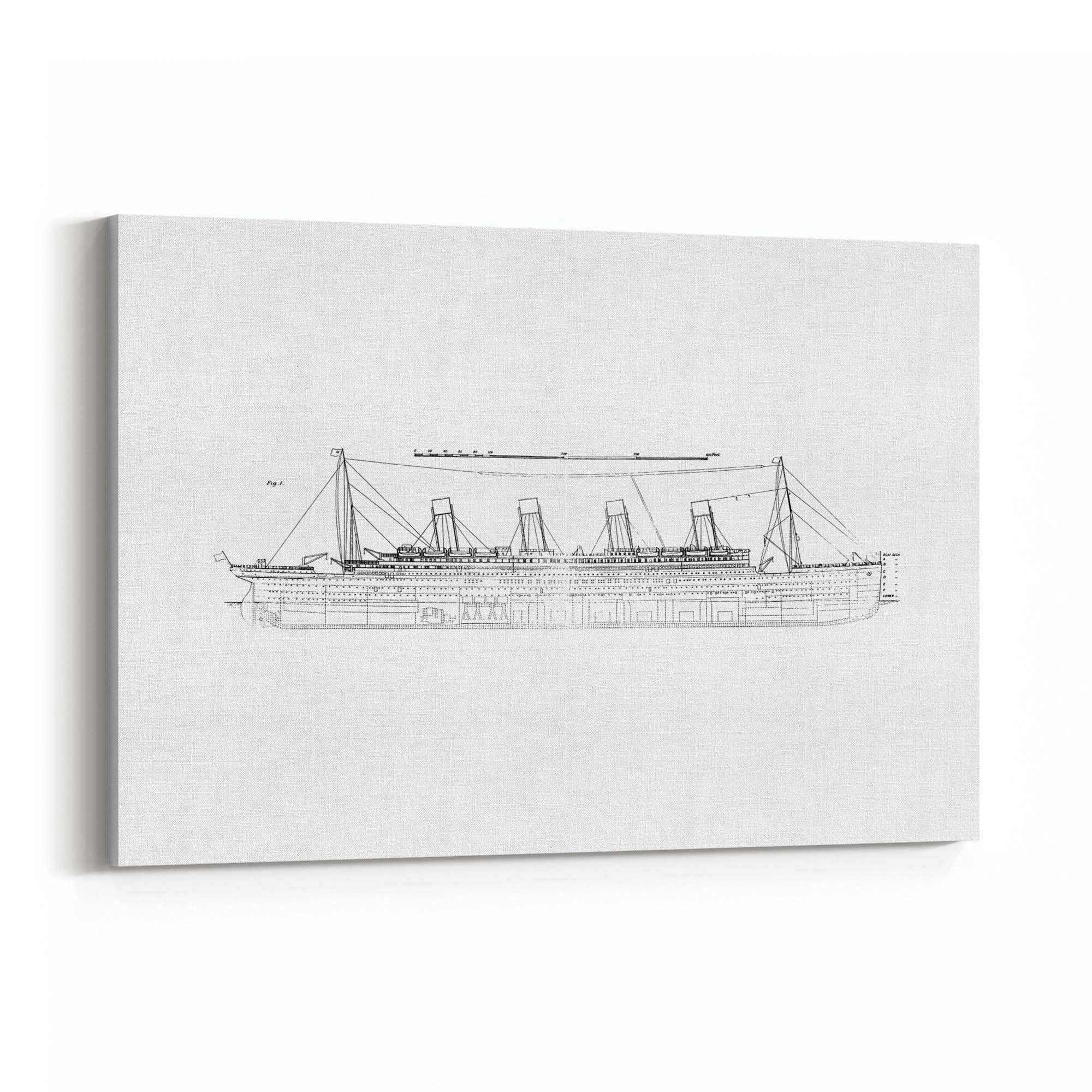 Vintage Titanic Plans Schematic White Wall Art #1 - The Affordable Art Company