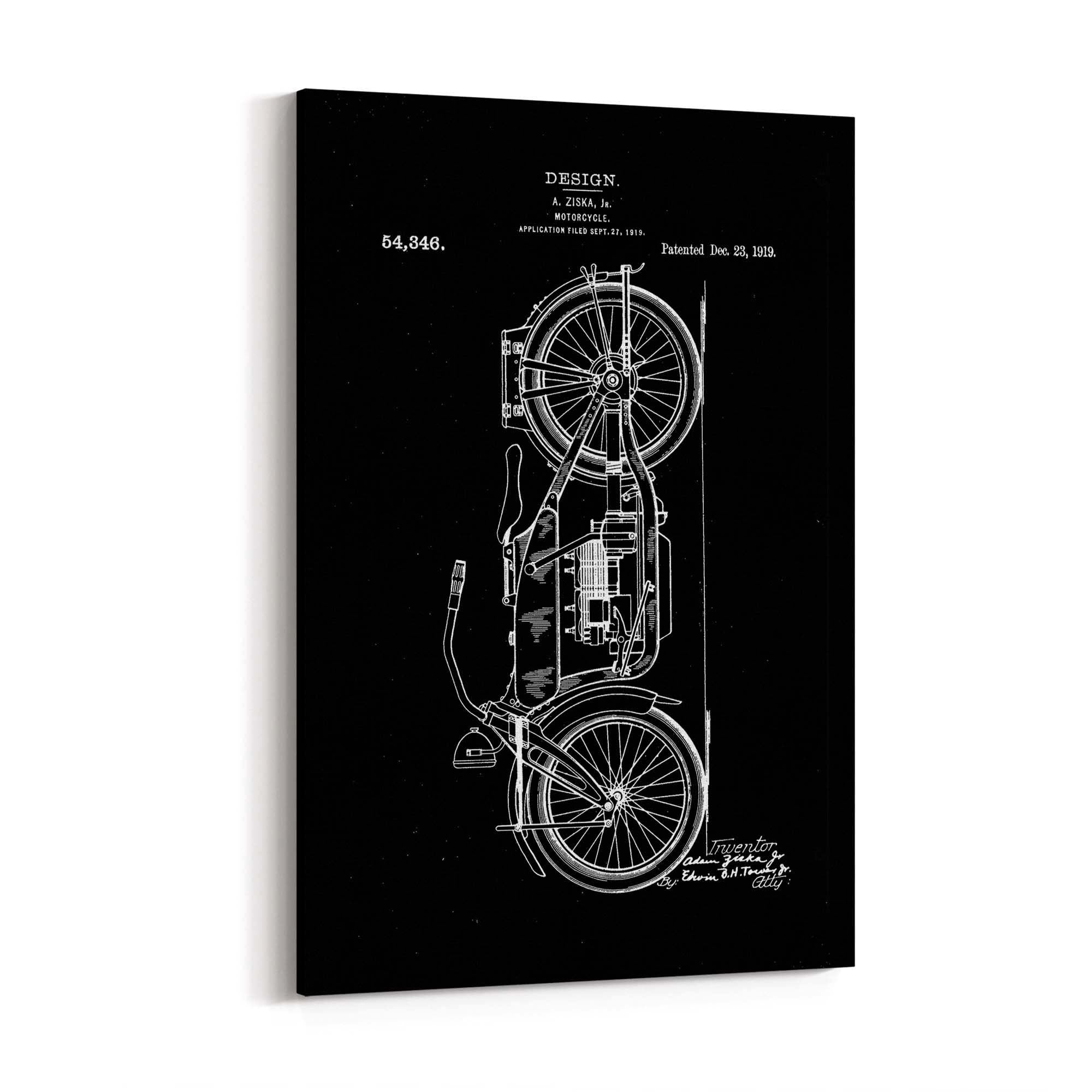 Vintage Motorcycle Black Patent Man Cave Wall Art #1 - The Affordable Art Company