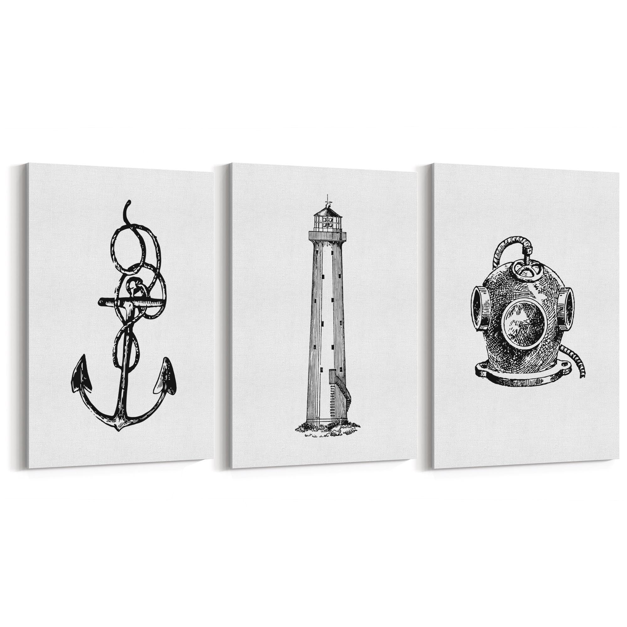 Set of Nautical Coast Drawings Coastal Wall Art #1 - The Affordable Art Company