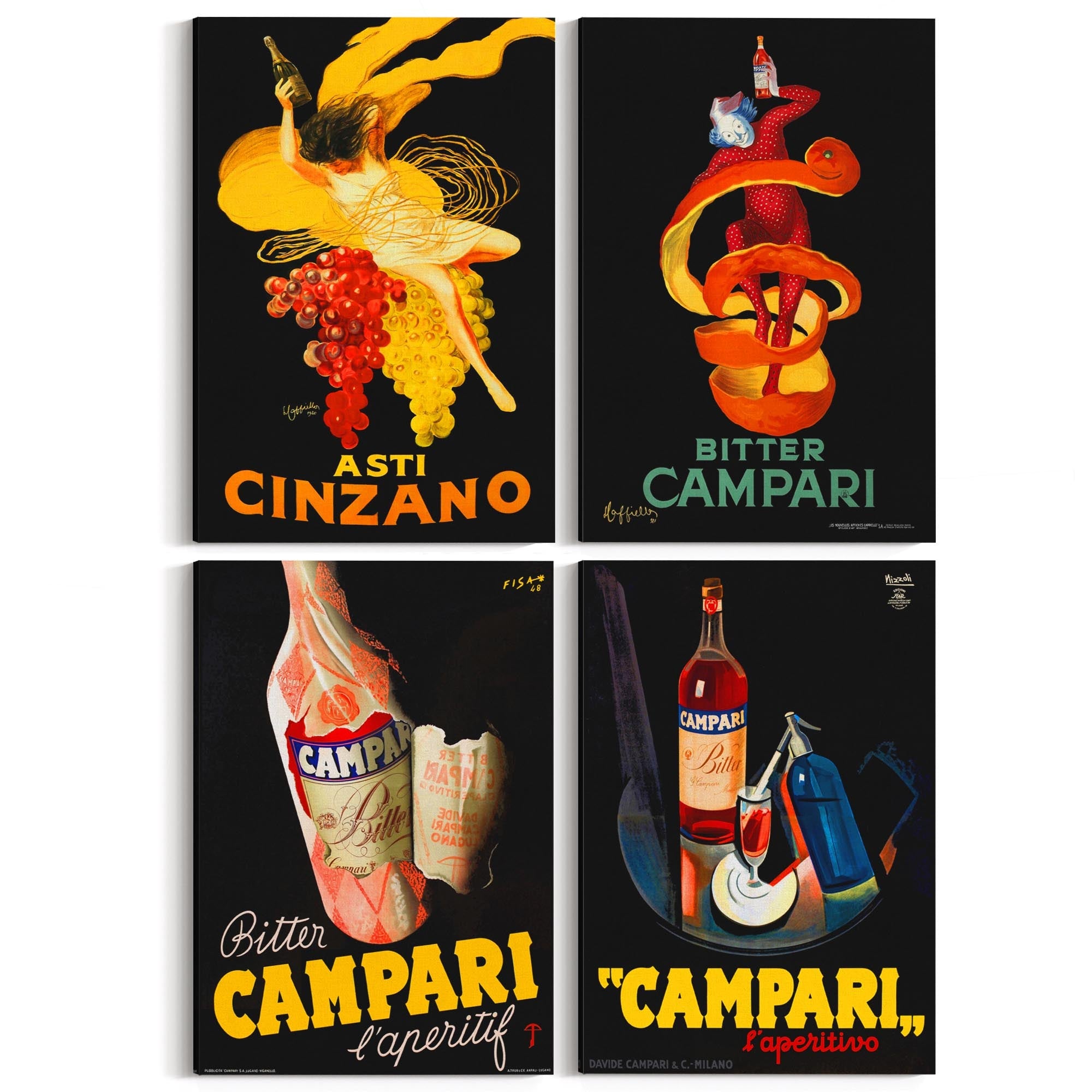 Set of 4 Vintage Italian Wine Cafe Advertisements Wall Art - The Affordable Art Company