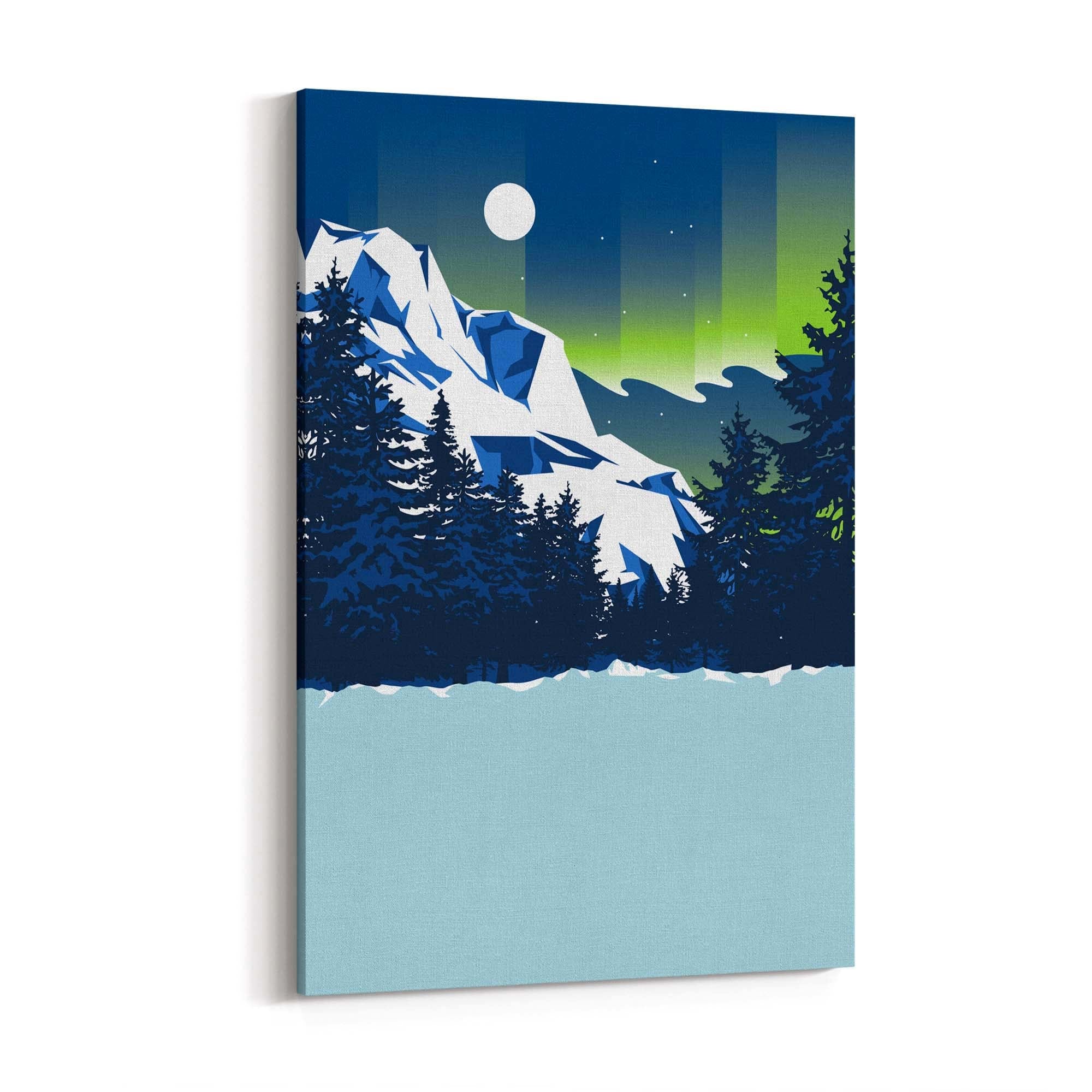 Retro Mountain Landscape Lake Blue Wall Art - The Affordable Art Company
