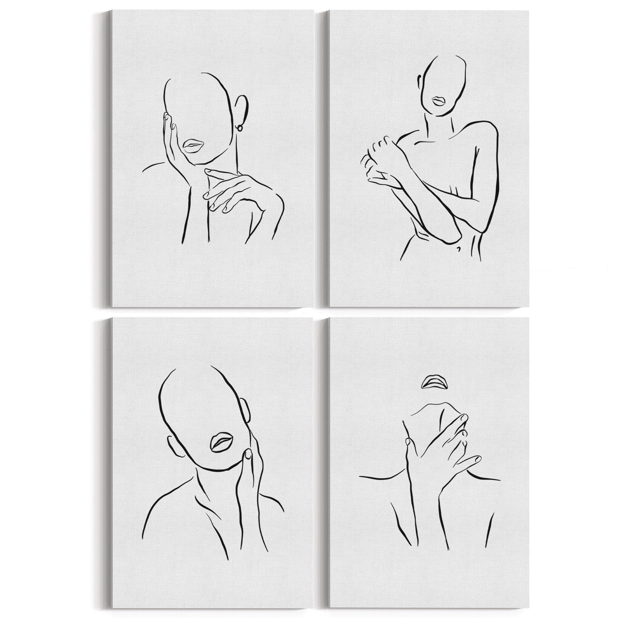 Set of 4 Nude Female Body Shape Line Bedroom Minimal Wall Art - The Affordable Art Company