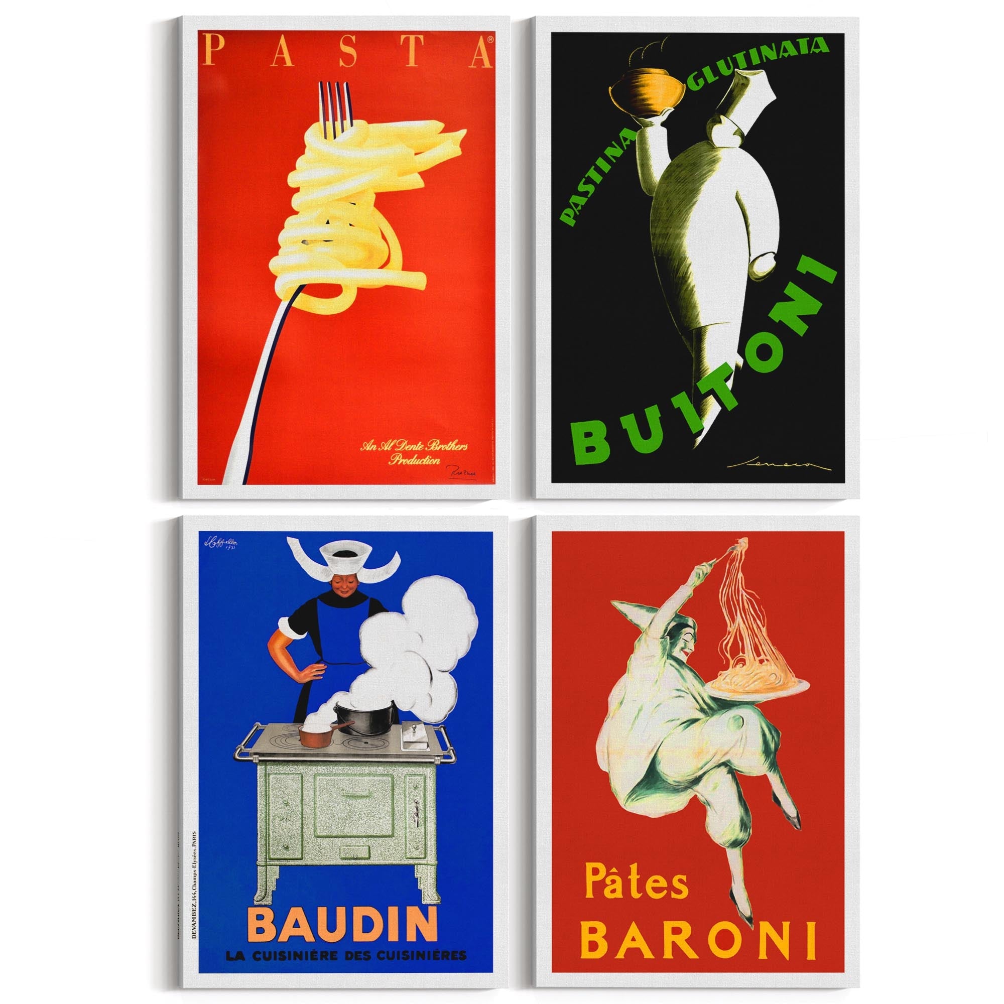 Set of 4 Vintage Italian and French Food Restaurant Advertisements Wall Art - The Affordable Art Company