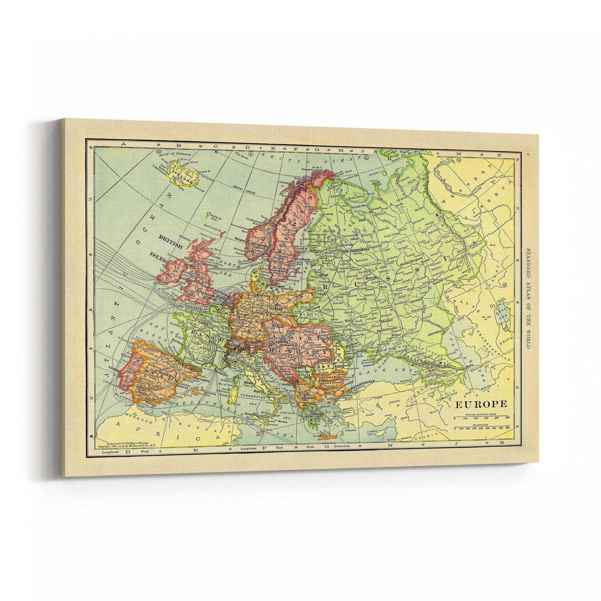 Europe, Vintage Map European Old Map Wall Art - The Affordable Art Company