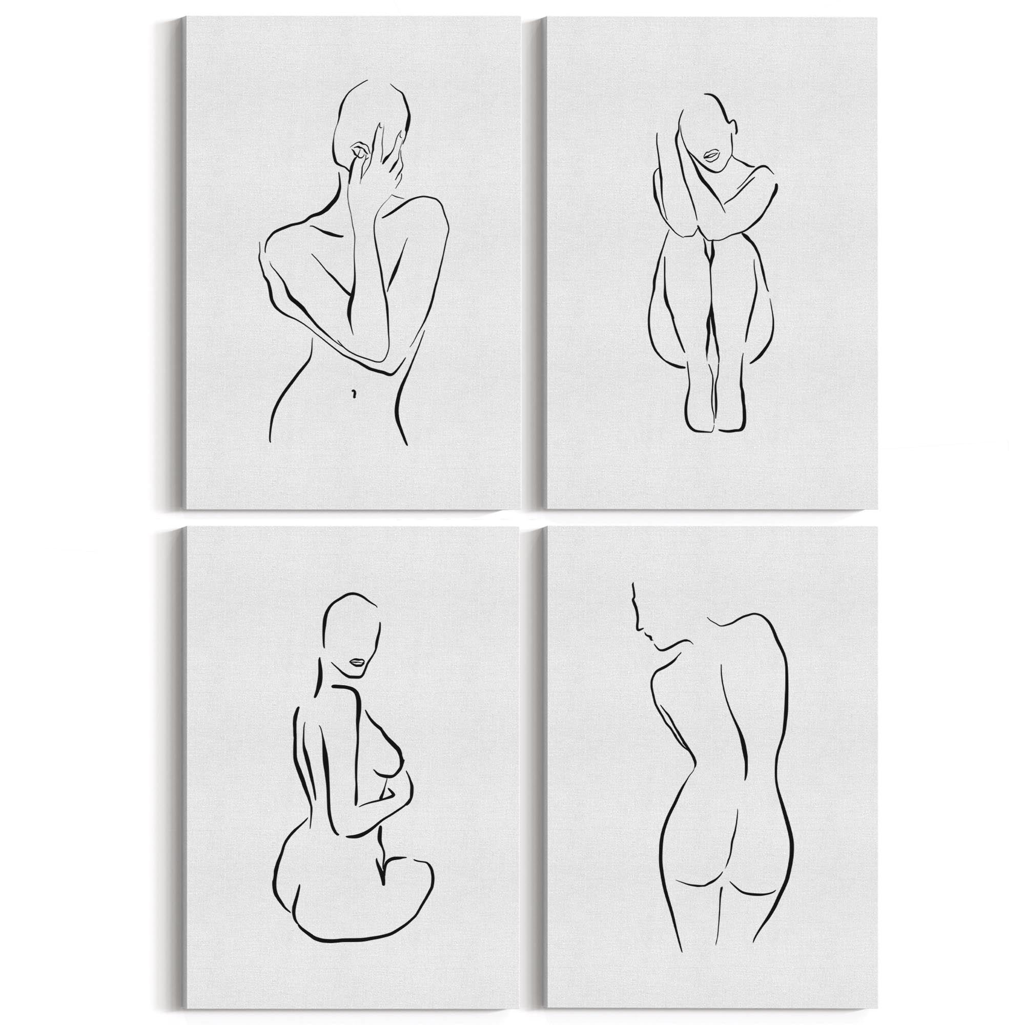 Set of 4 Nude Female Shape Bedroom Minimal Line Art - The Affordable Art Company