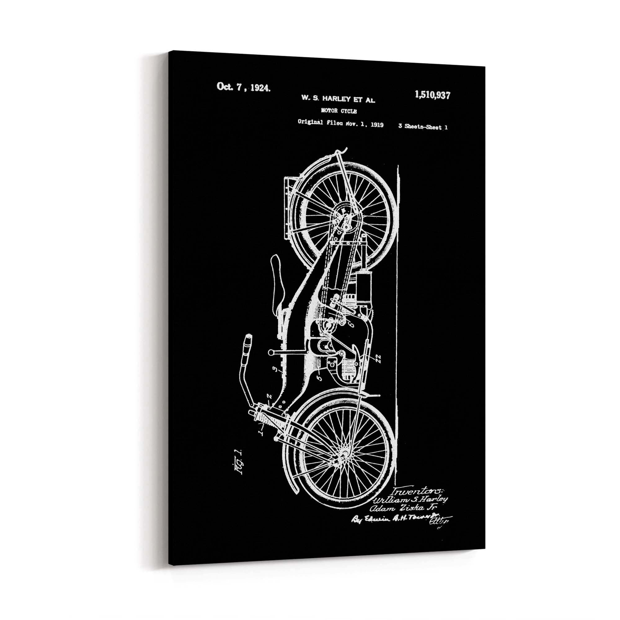 Vintage Harley Motorcycle Patent Black Wall Art #1 - The Affordable Art Company