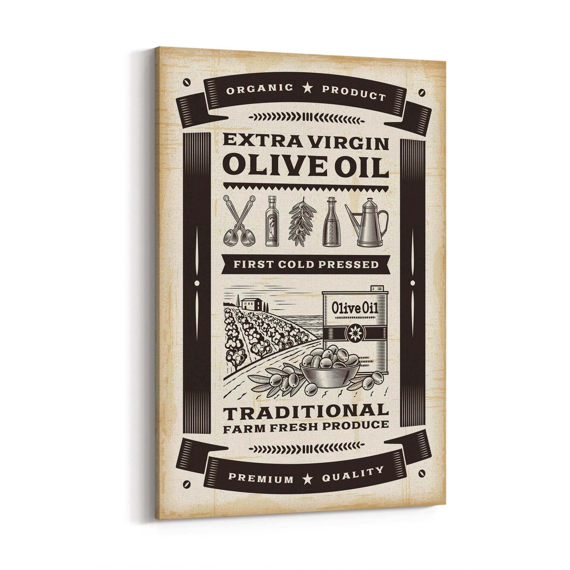 Vintage Olive Oil Farmhouse Kitchen Cafe Wall Art - The Affordable Art Company