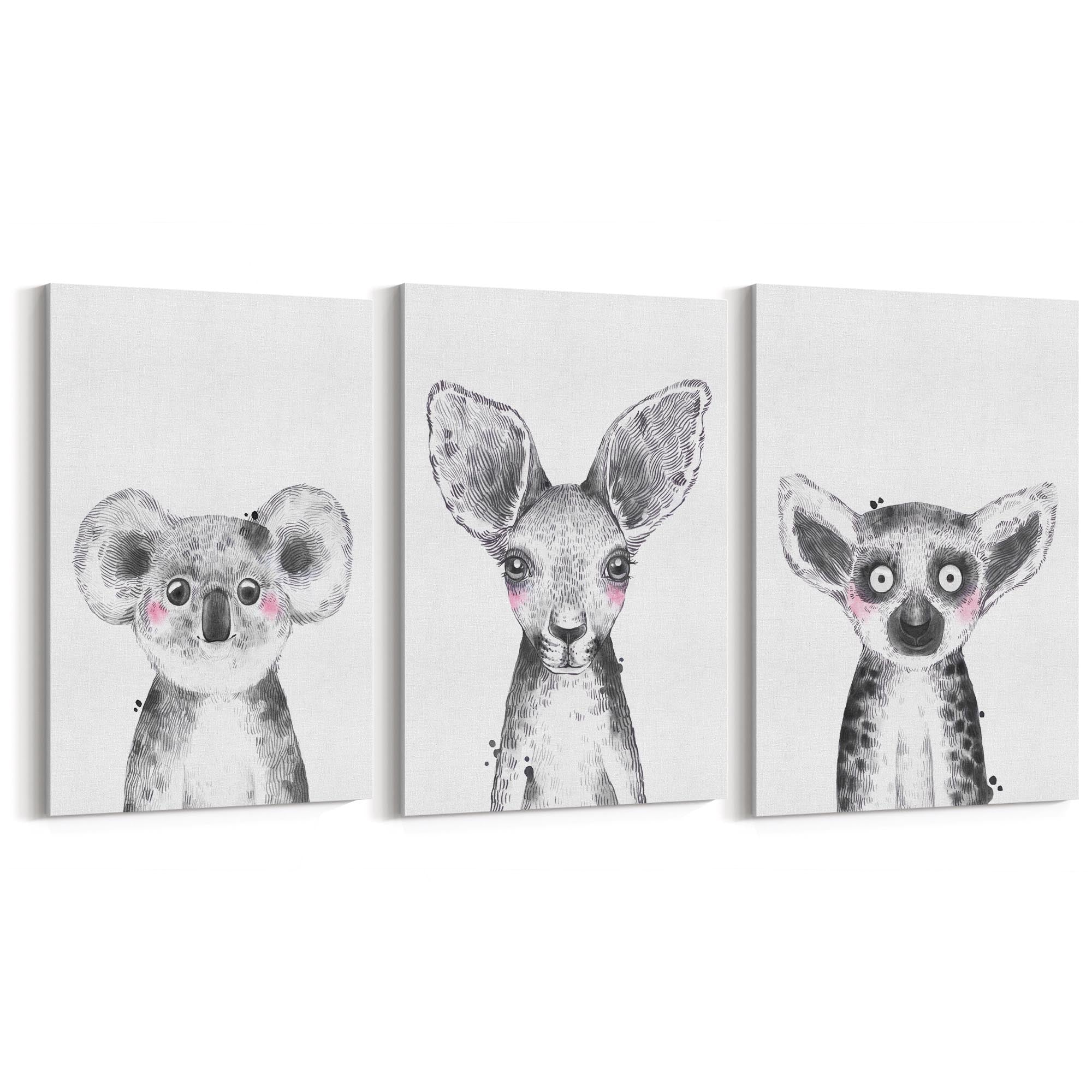 Set of Blushing Australian Animals Nursery Wall Art - The Affordable Art Company