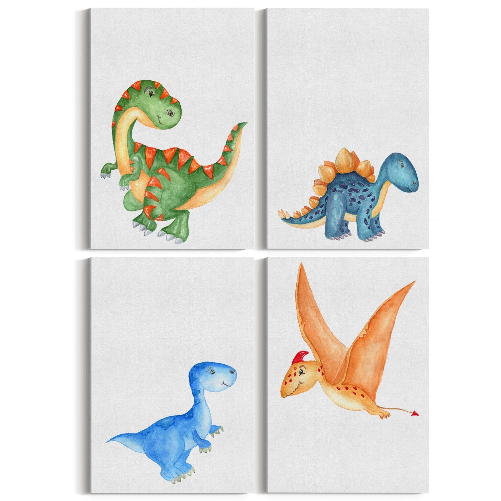 Set of 4 Cute Dinosaur Nursery Paintings Wall Art - The Affordable Art Company