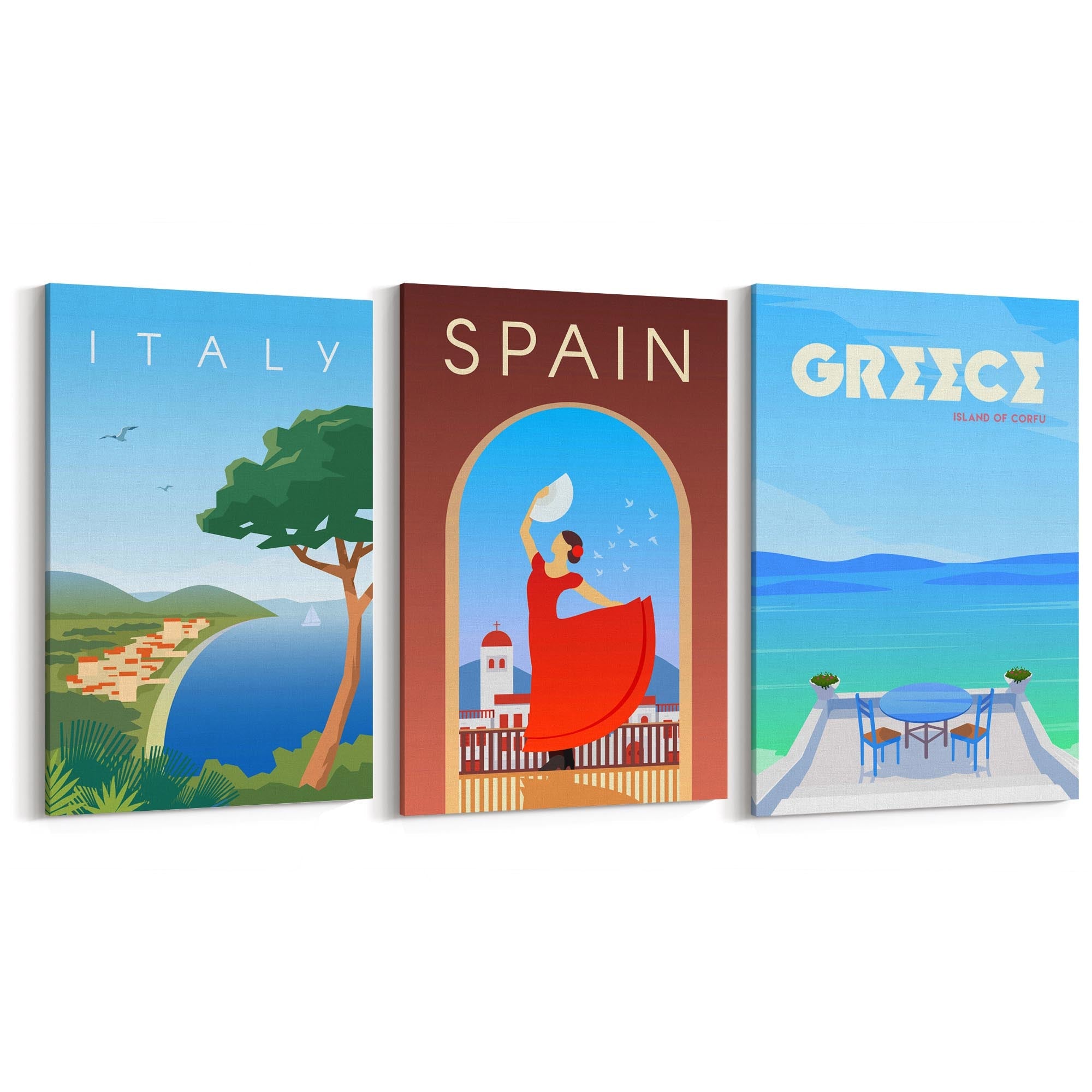 Set of Retro Travel Wall Art (Mediterranean Travel) - The Affordable Art Company