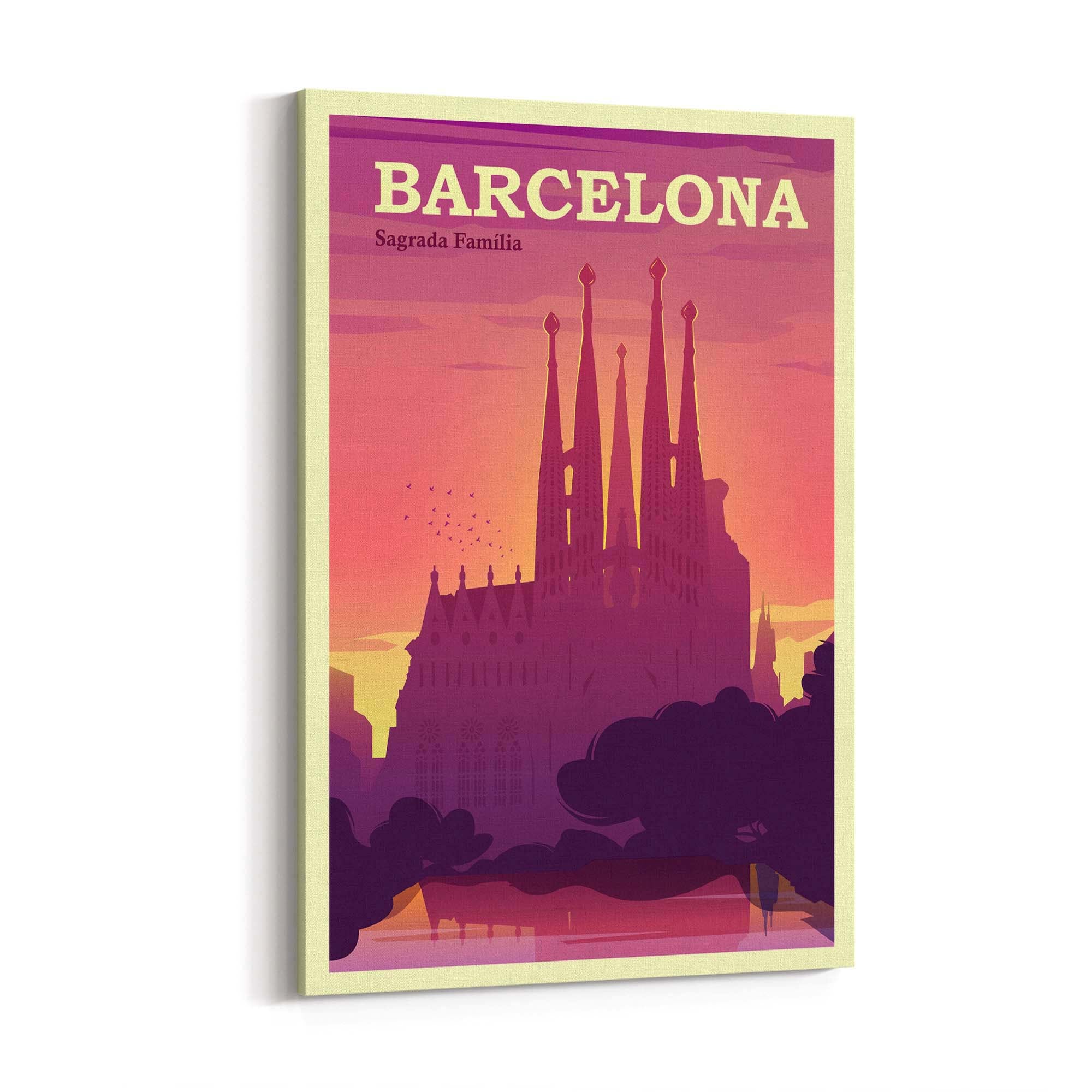 Retro Barcelona Spain Travel Vintage Wall Art - The Affordable Art Company