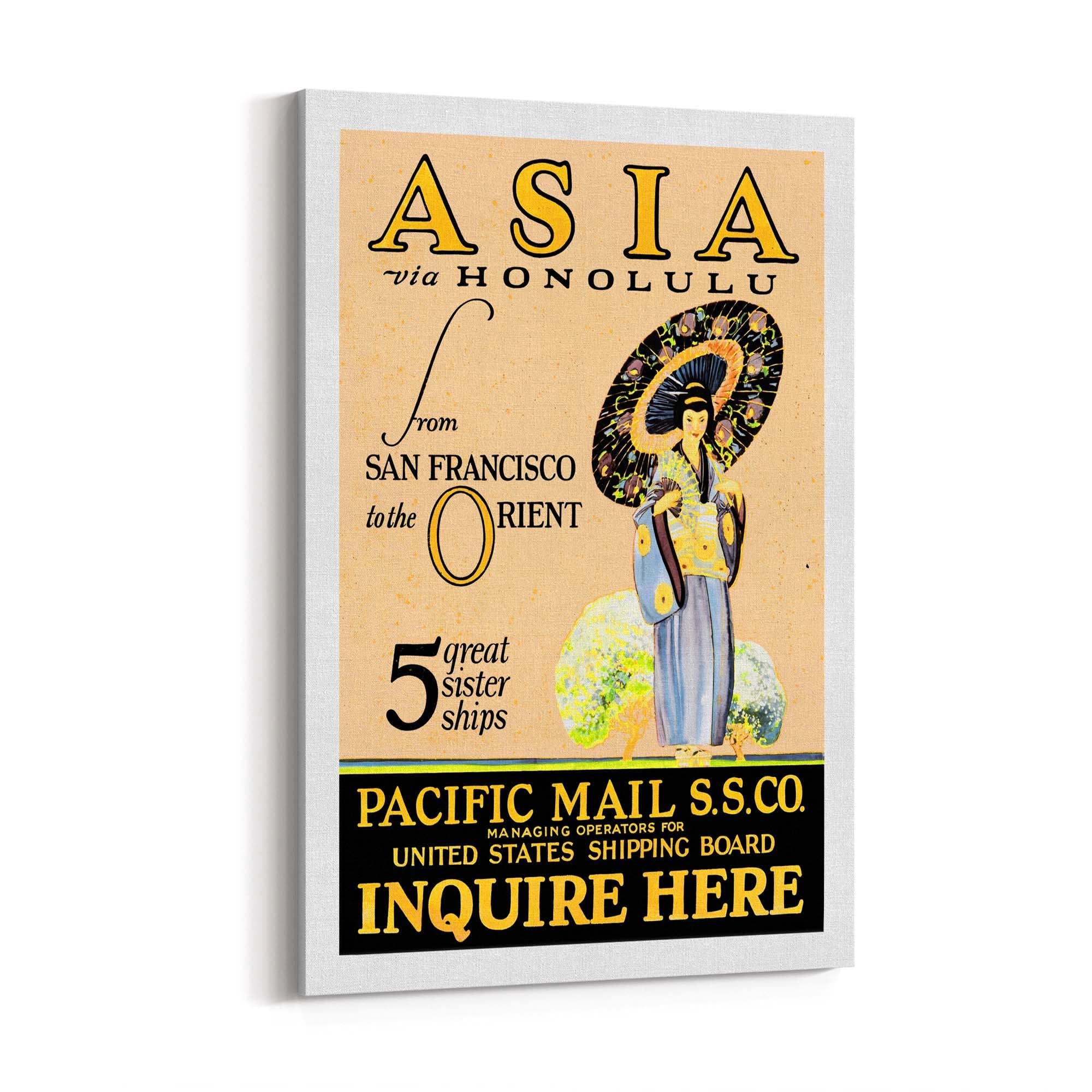 Asia via Honolulu Vintage Travel Advert Wall Art - The Affordable Art Company