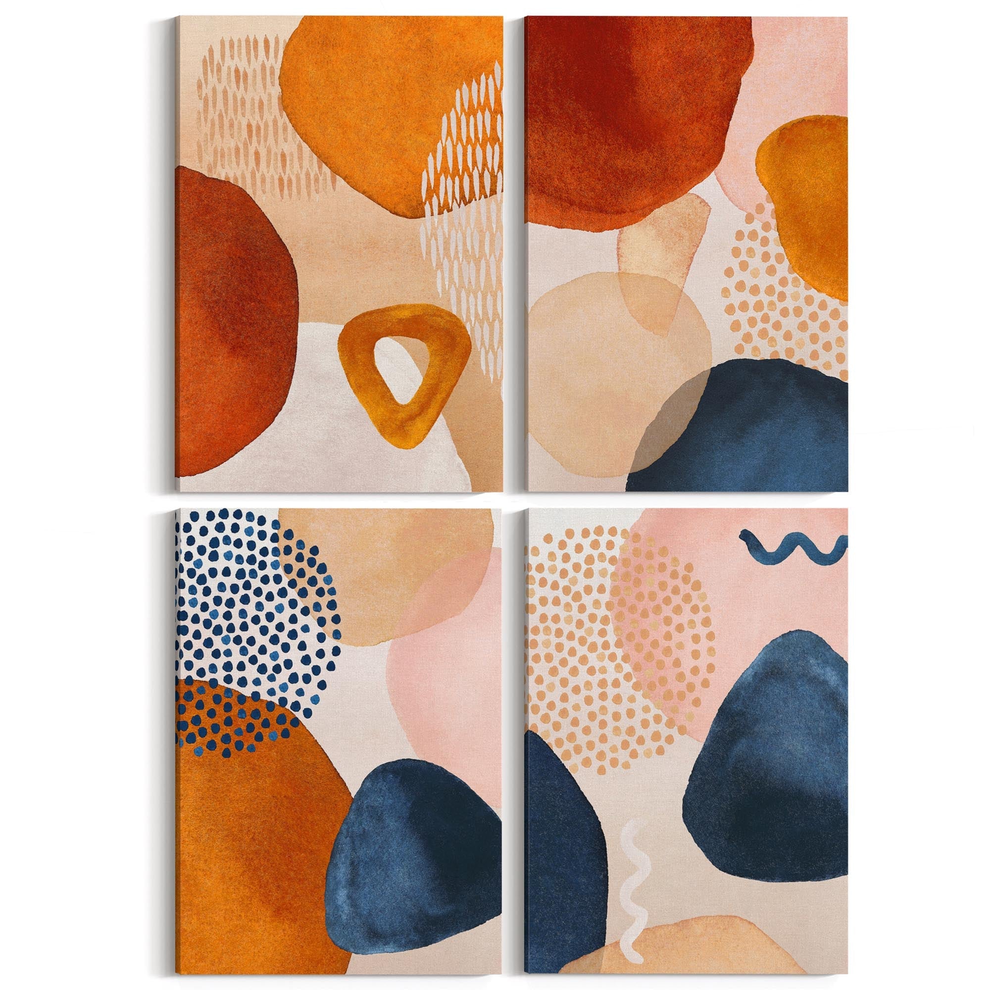 Set of 4 Abstract Painting Blue and Neutral Shapes Wall Art - The Affordable Art Company
