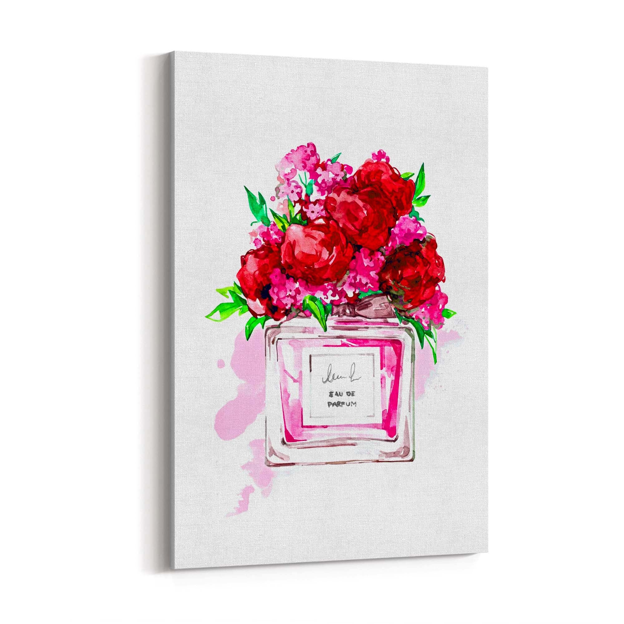 Red Floral Perfume Bottle Fashion Wall Art - The Affordable Art Company