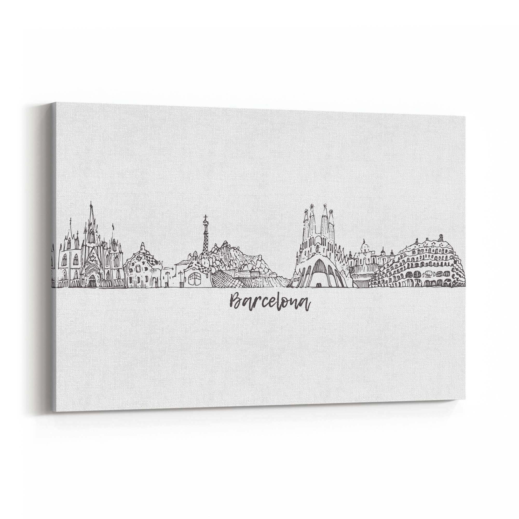Barcelona Spain Minimal Drawing Cityscape Wall Art - The Affordable Art Company