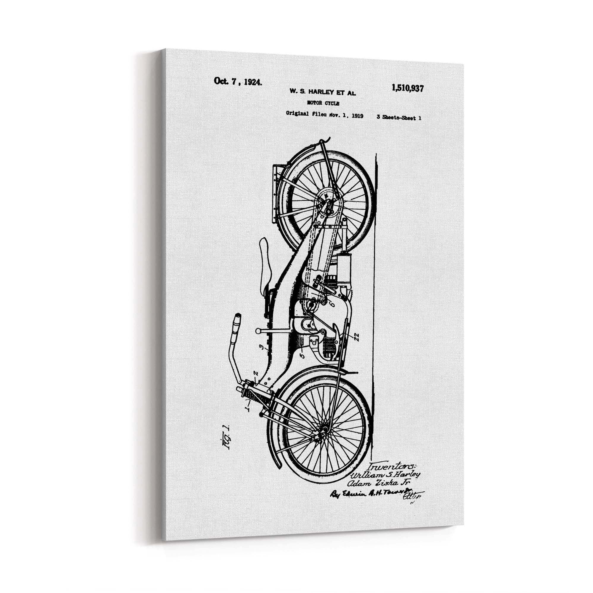 Vintage Harley Motorcycle Patent White Wall Art #2 - The Affordable Art Company