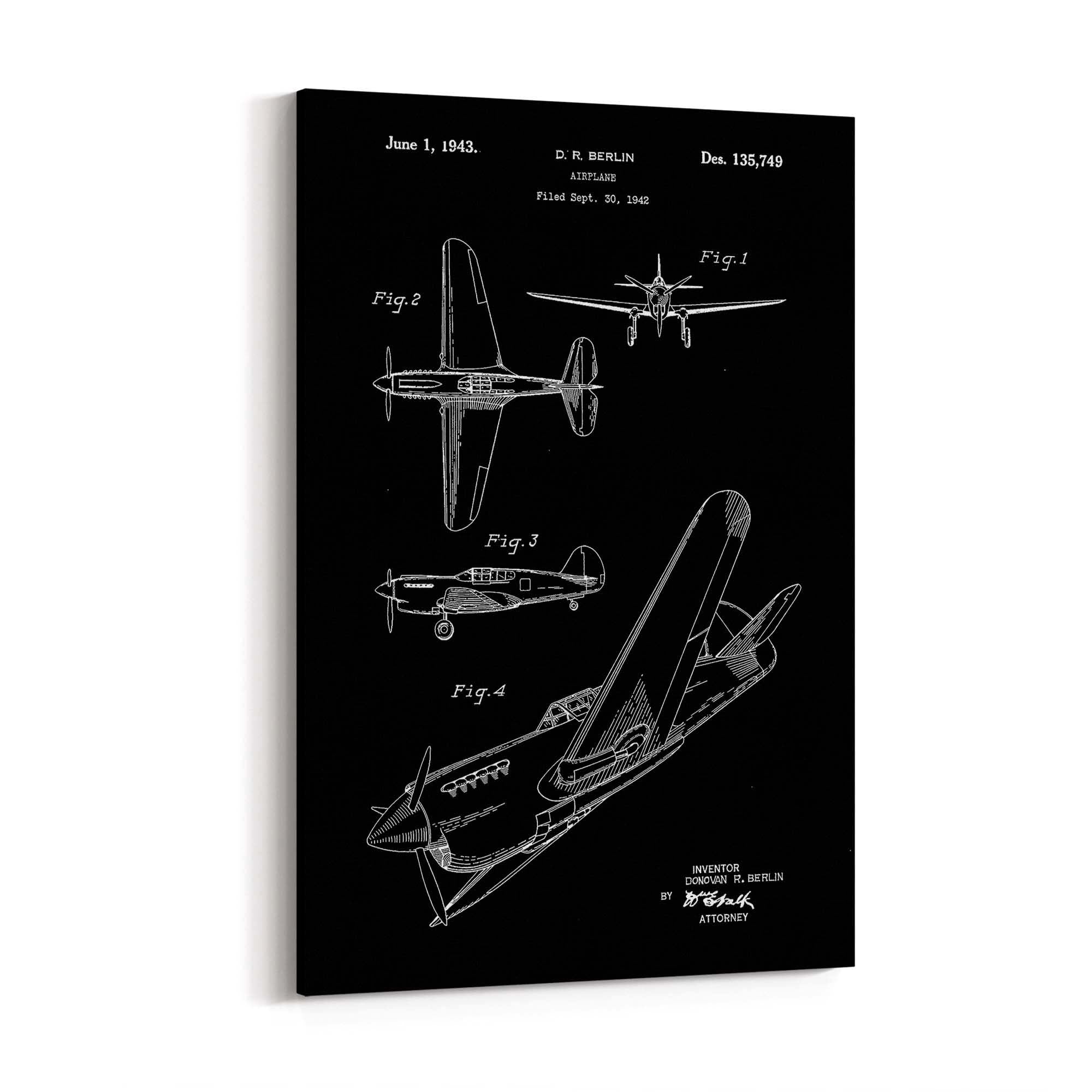 Airplane Wall Art - Black Background
