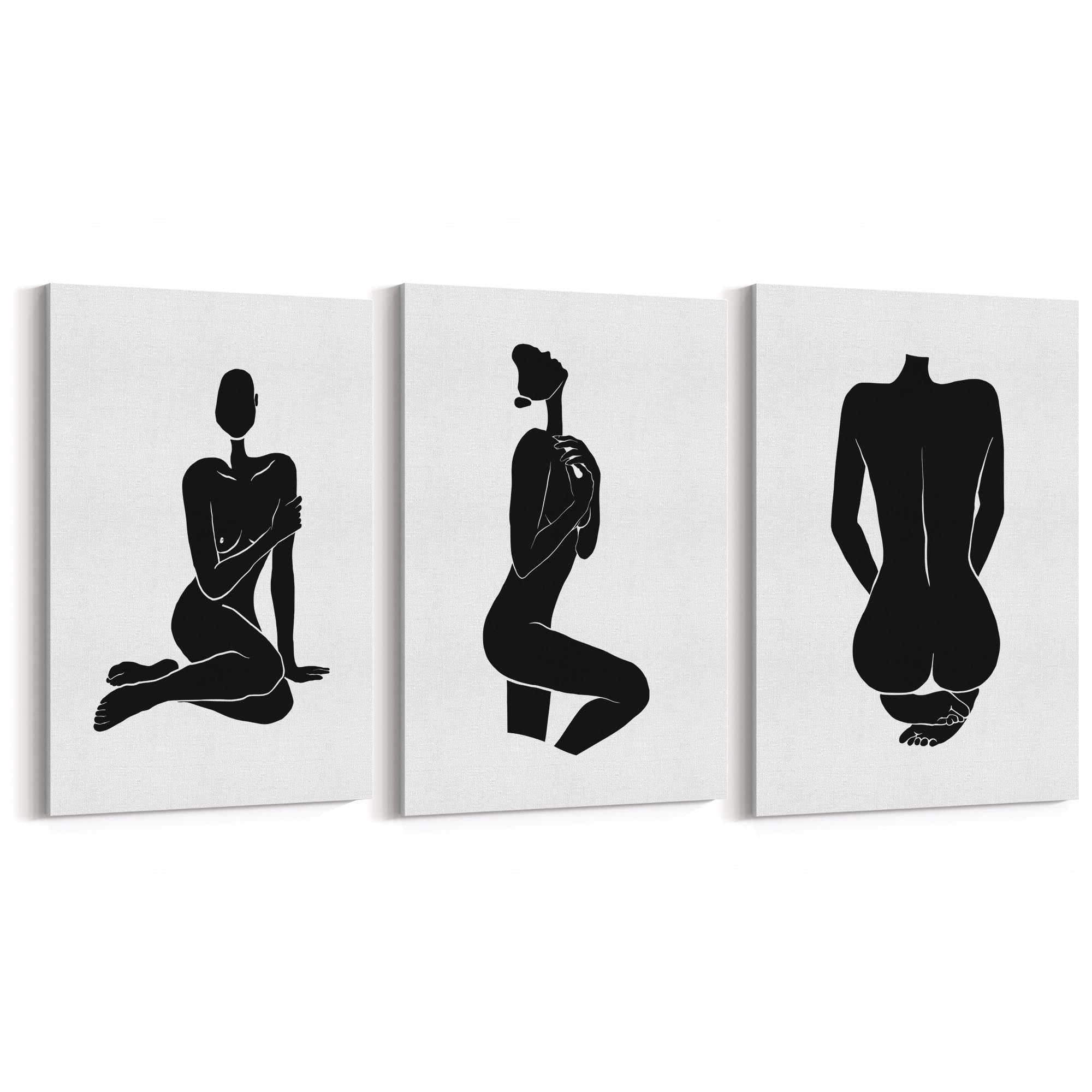 Set of 3 Nude Silhouette Abstract Woman Wall Art - The Affordable Art Company