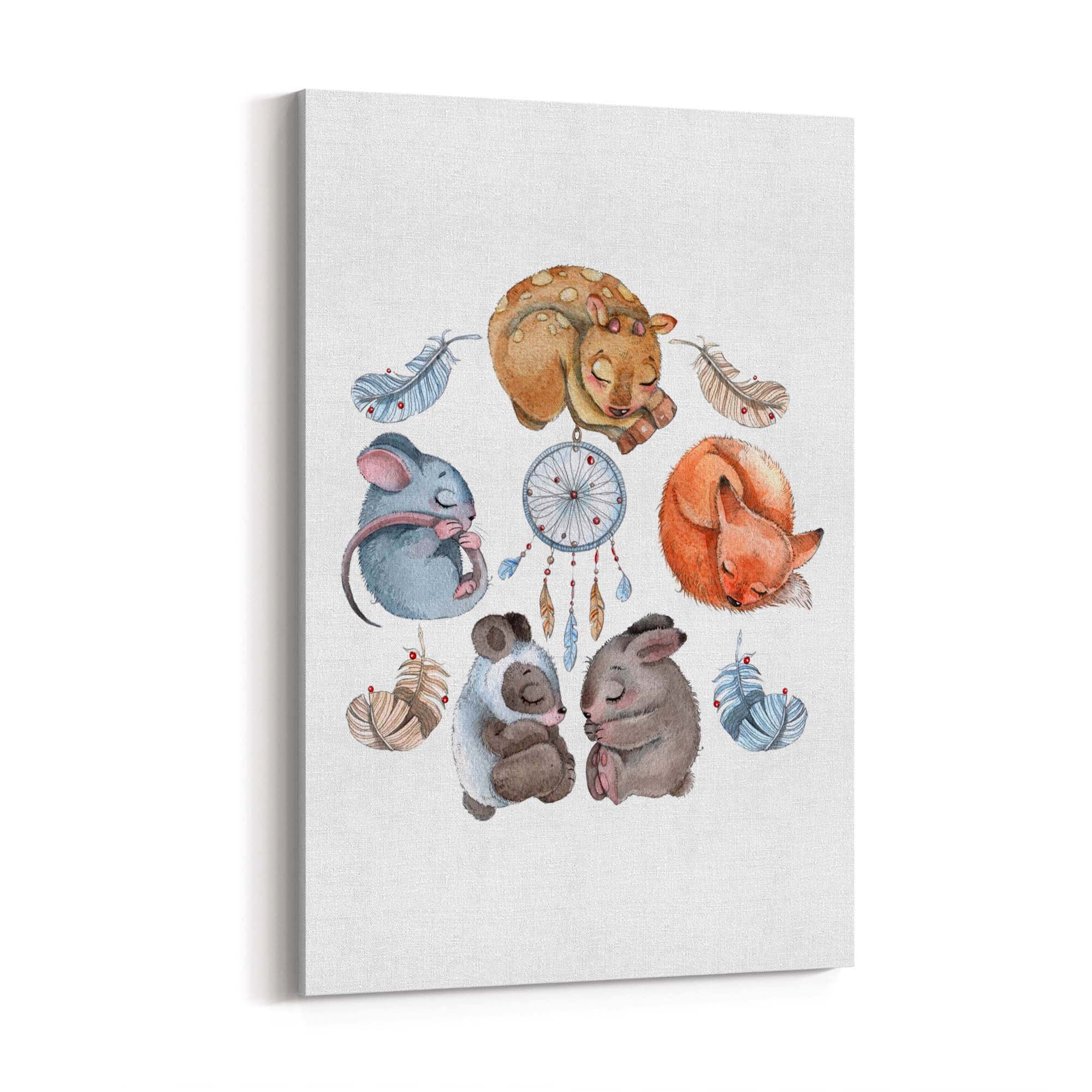 Cute Sleeping Animals Cartoon Nursery Wall Art - The Affordable Art Company