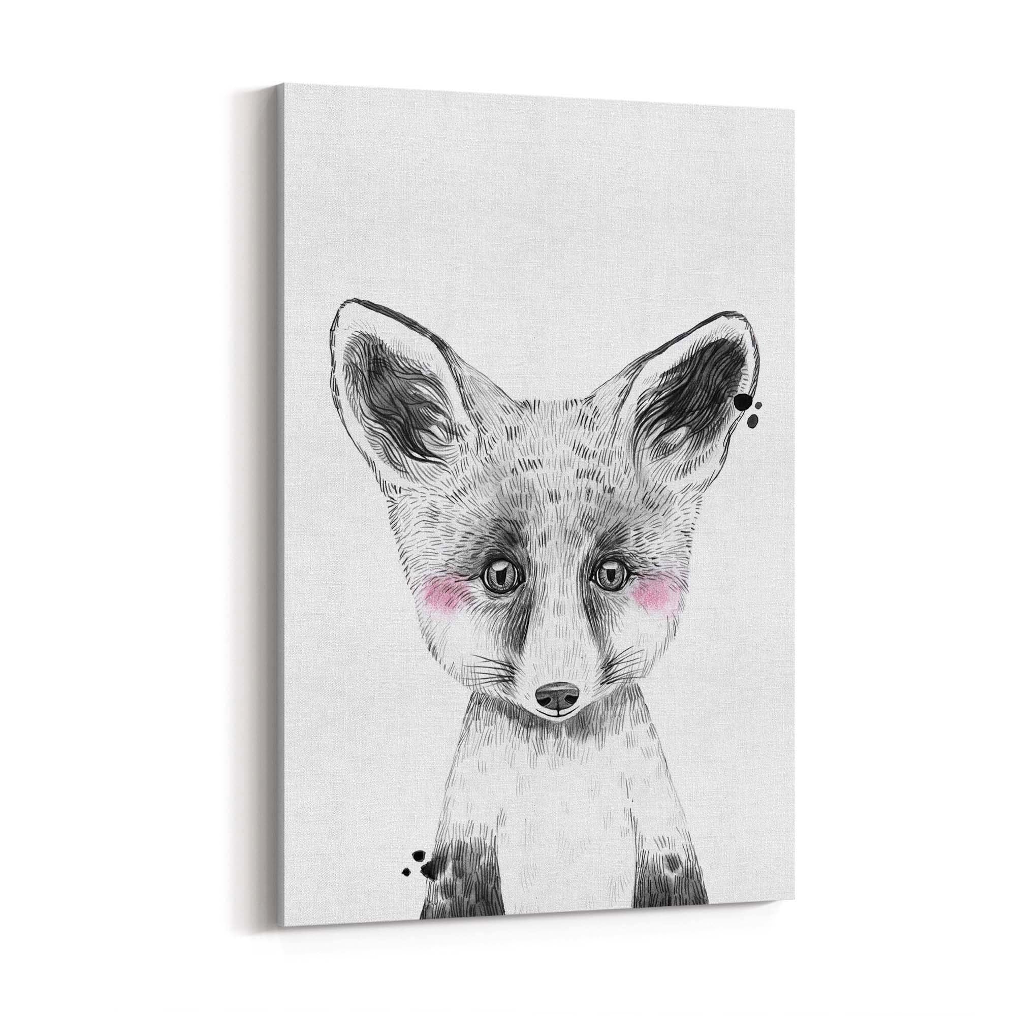 Cute Blushing Baby Fox Nursery Animal Wall Art - The Affordable Art Company
