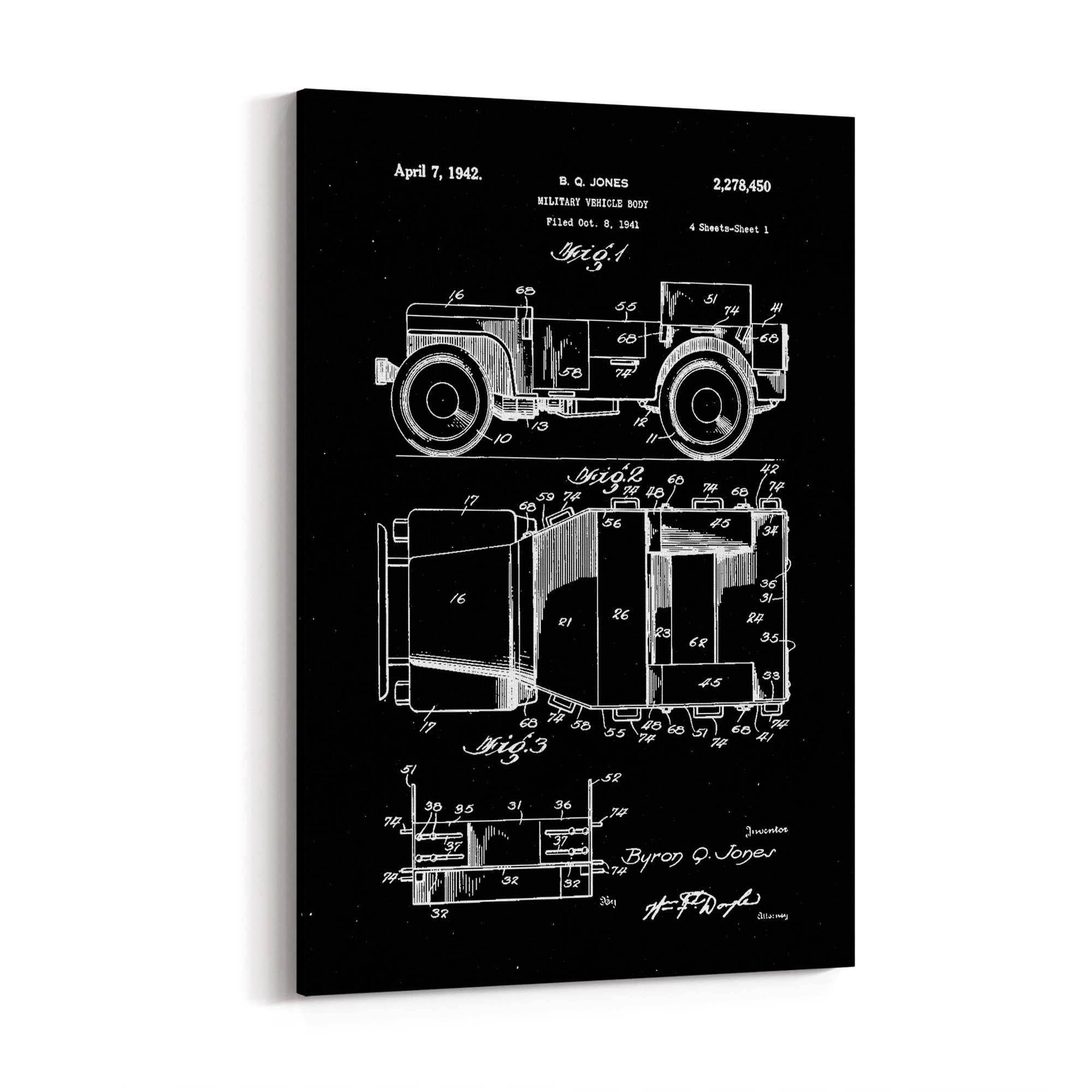 Vintage Jeep Military Patent Military Wall Art #1 - The Affordable Art Company