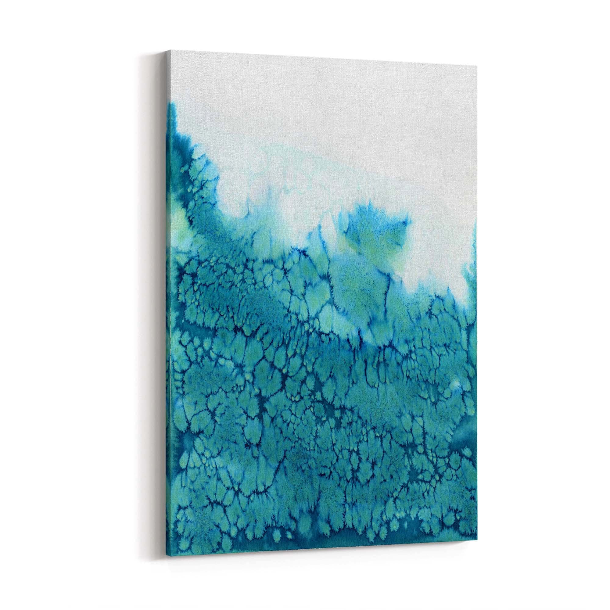 Teal Ink Minimal Ink Painting Blue Wall Art #3 - The Affordable Art Company