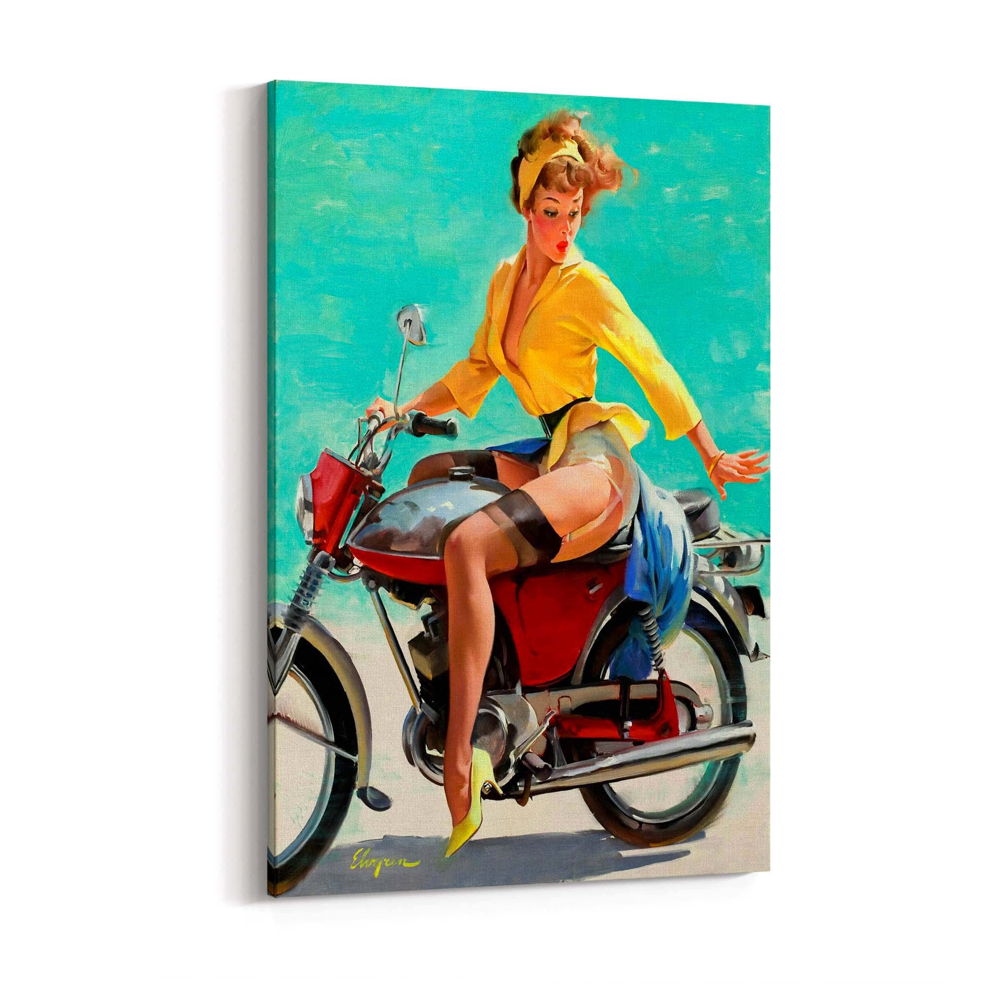 Vintage Pin-Up Girl Vespa Man Cave Wall Art - The Affordable Art Company