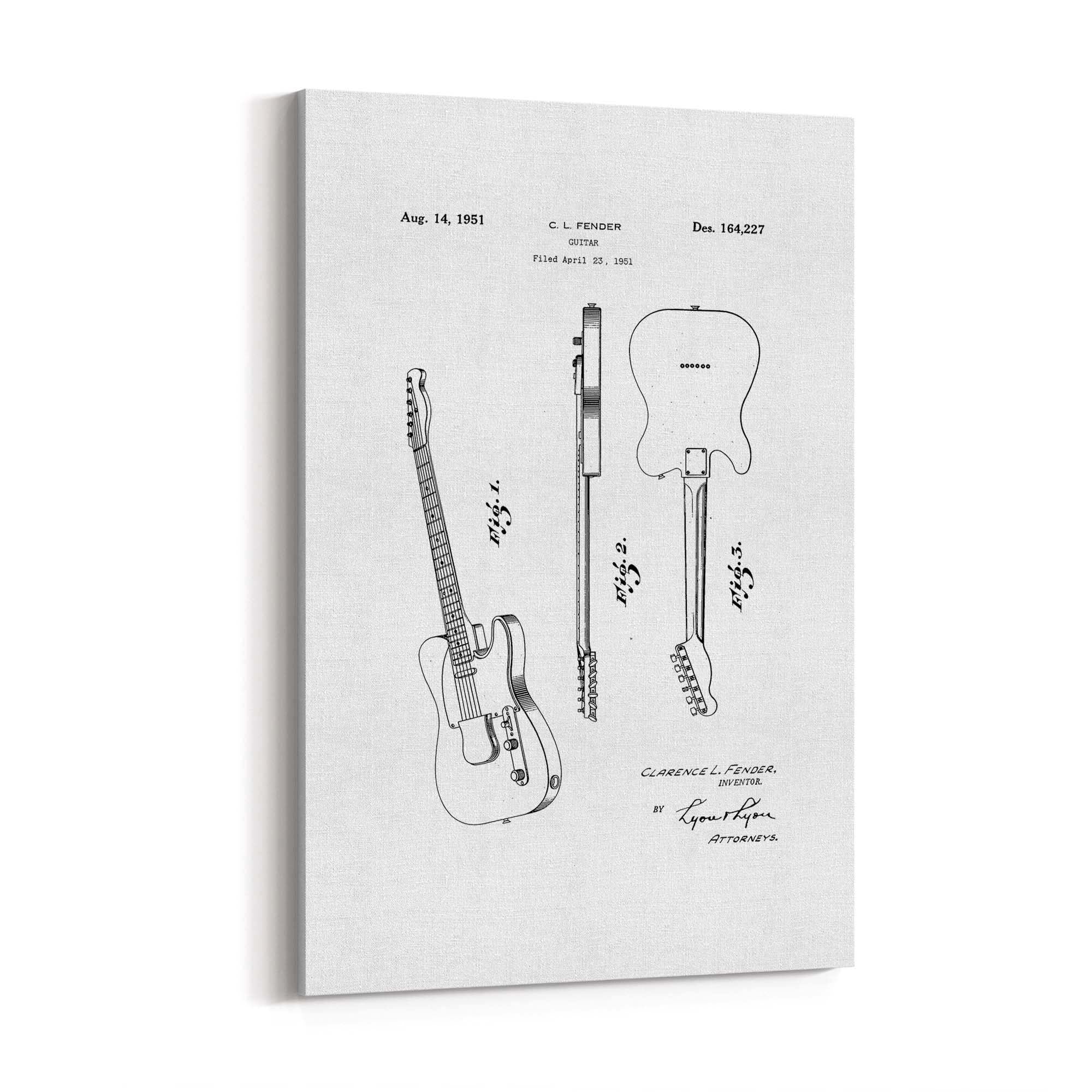 Vintage Telecaster Guitar White Patent Wall Art #2 - The Affordable Art Company