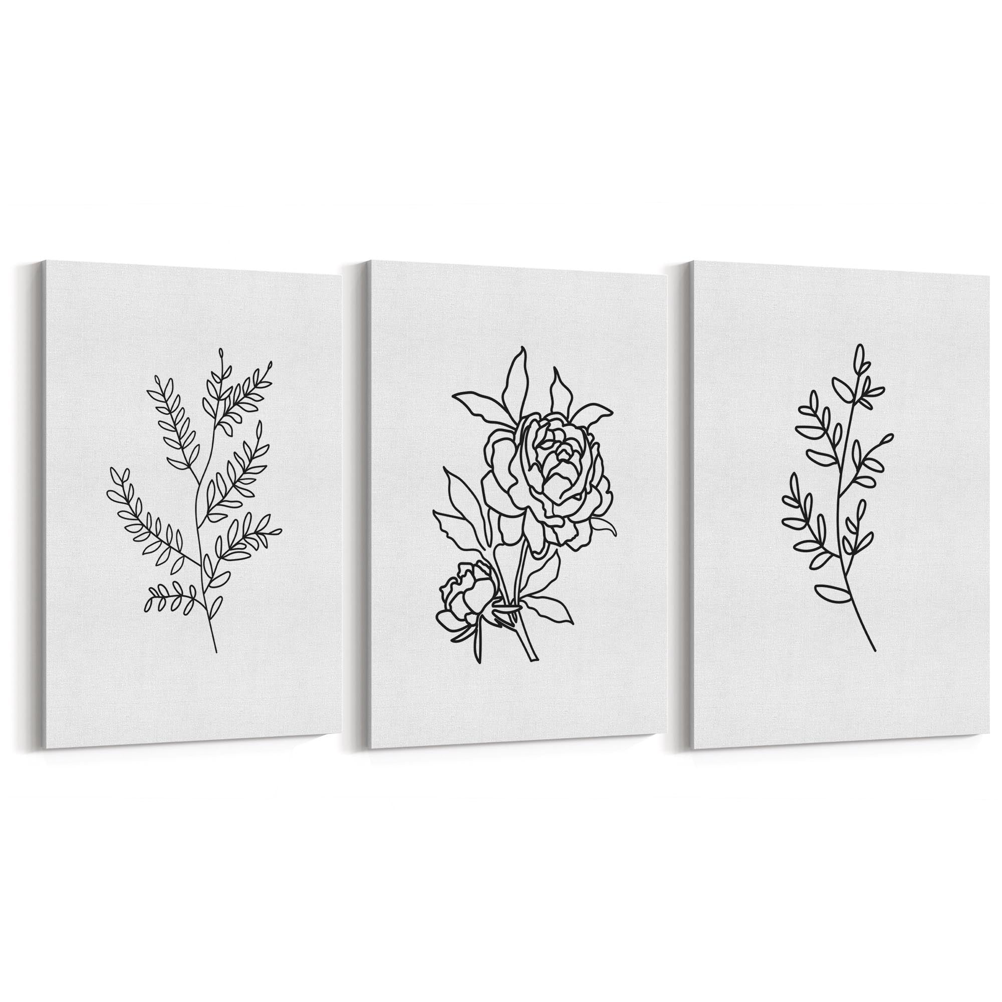 Set of Minimal Flower Line Drawings Wall Art #2 - The Affordable Art Company