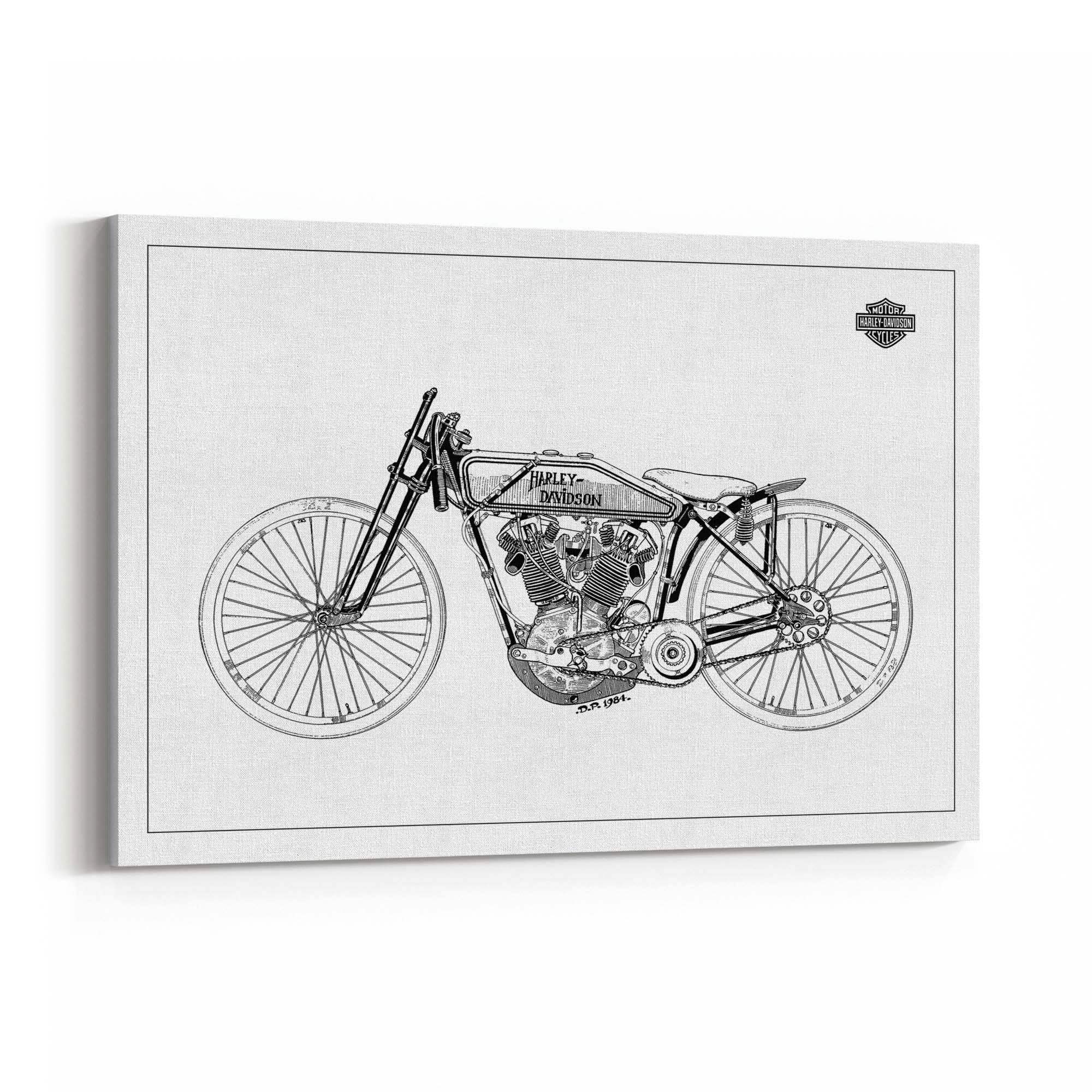 Harley Davidson Motorcycle Patent White Wall Art - The Affordable Art Company