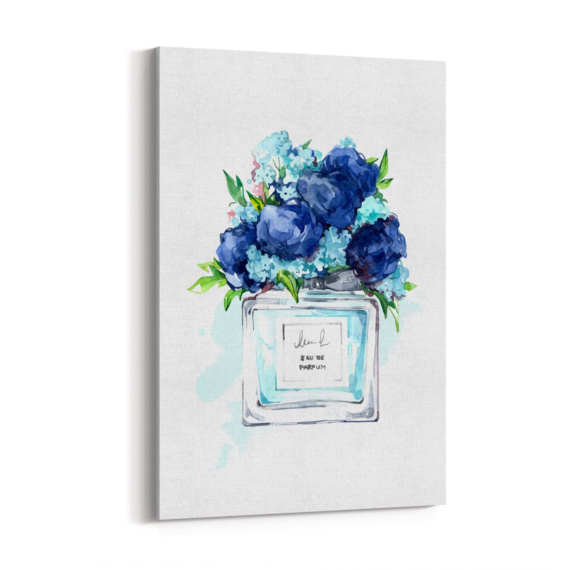 Blue Floral Perfume Bottle Fashion Flowers Wall Art #1 - The Affordable Art Company