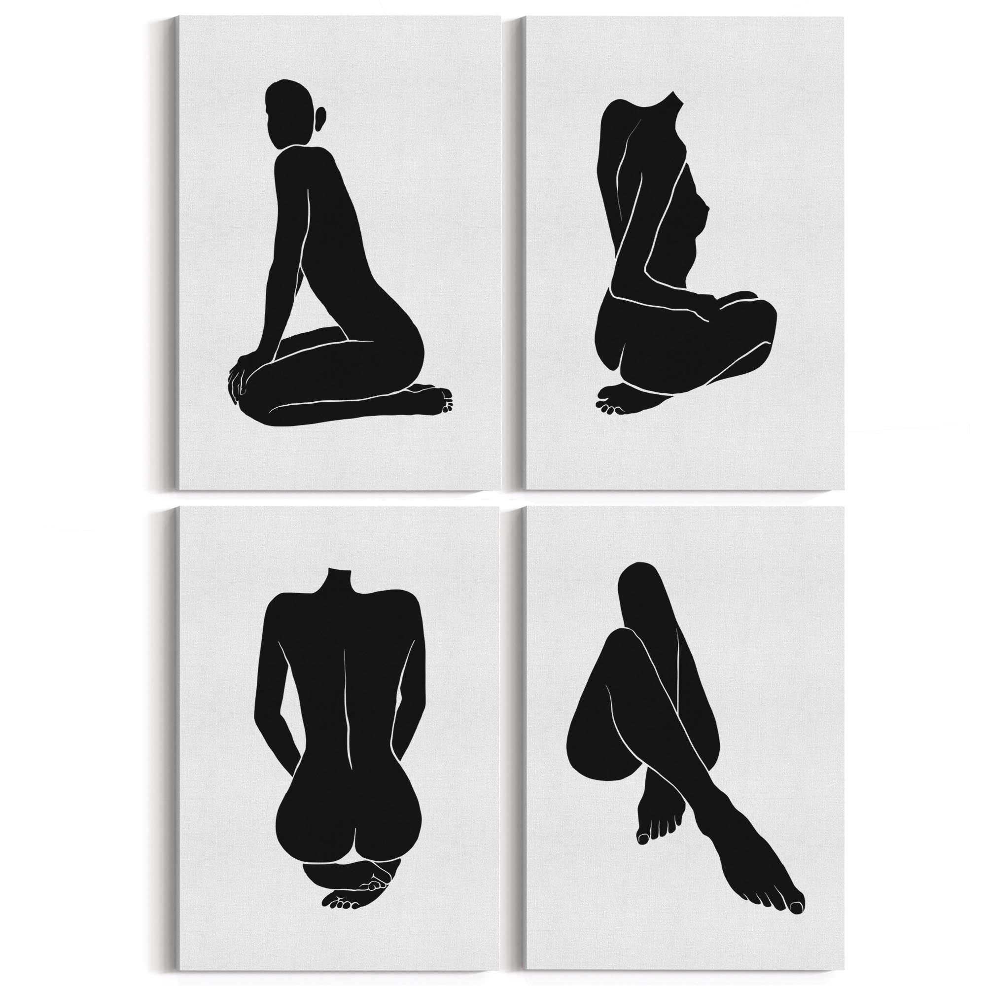 Set of 4 Nude Female Shape Silhouette Bedroom Minimal Wall Art - The Affordable Art Company