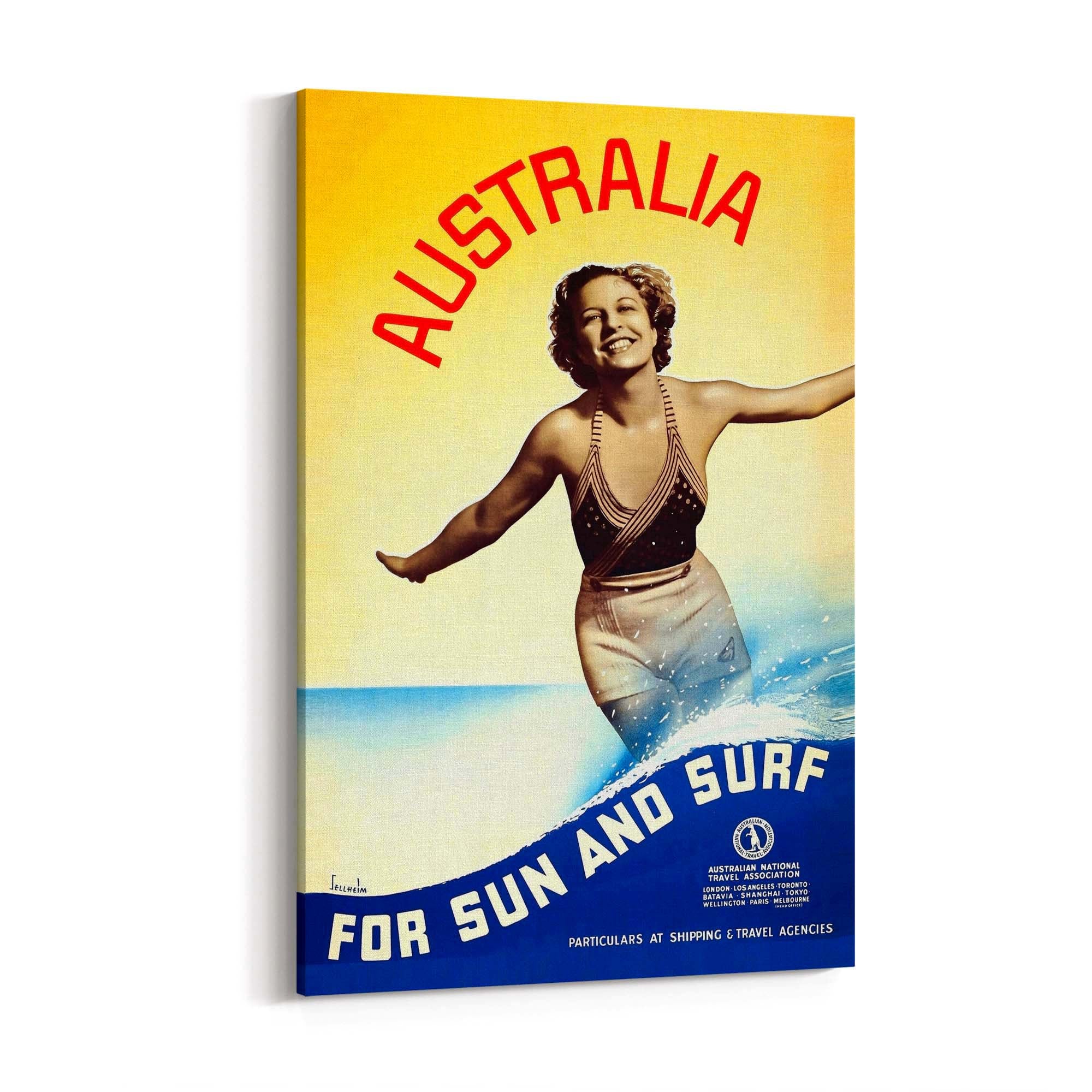 Vintage Australia Sun & Surf Travel Advert Wall Art - The Affordable Art Company