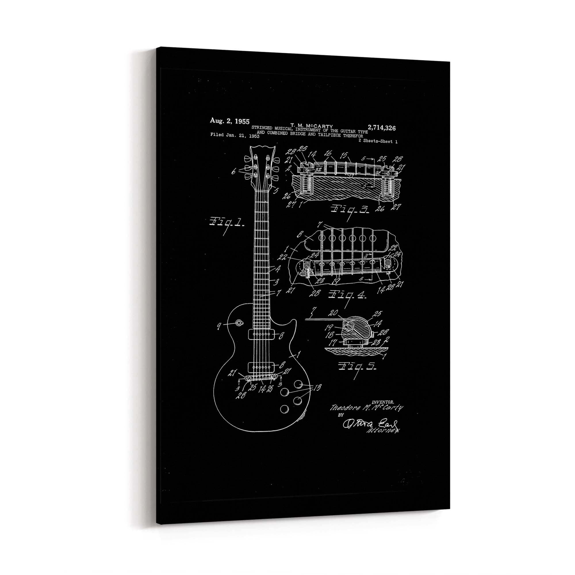 Vintage McCarty Guitar Black Patent Music Wall Art #1 - The Affordable Art Company