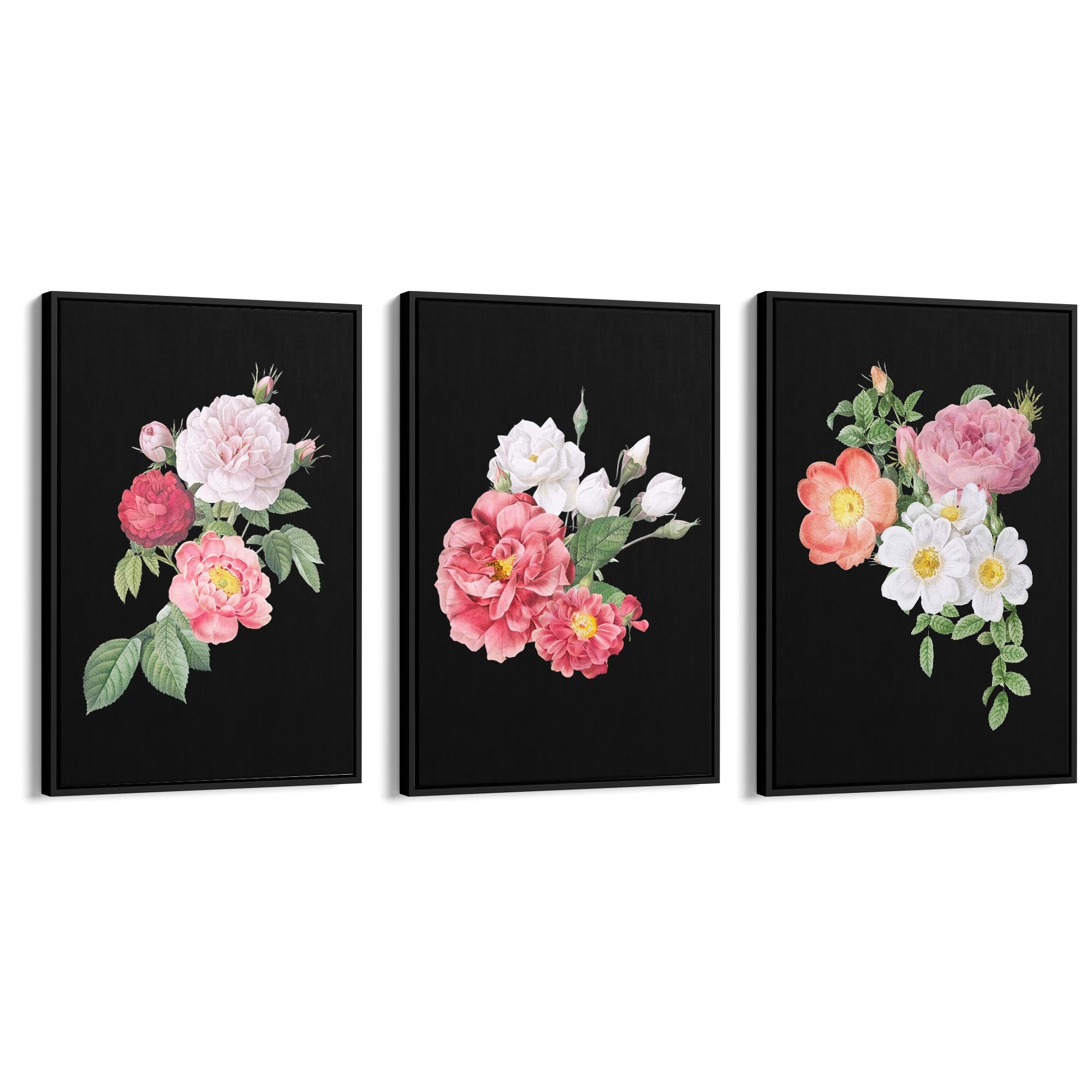Set of Dark Floral Botanical Flowers Wall Art #1 - The Affordable Art Company