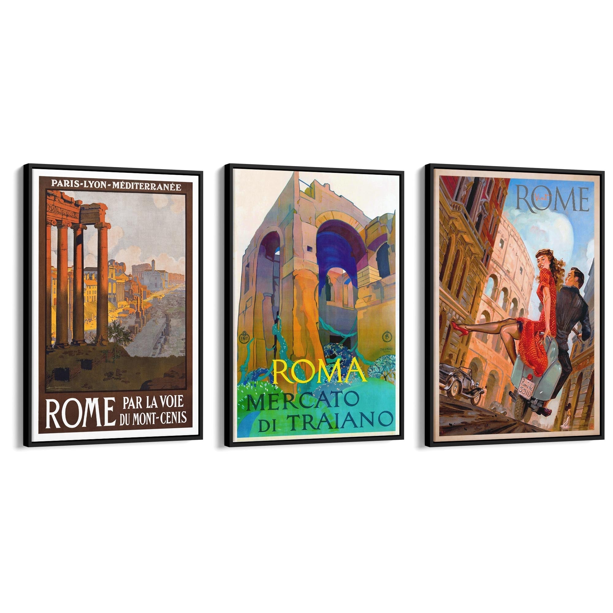 Set of Vintage Rome Italian Travel Advert Wall Art - The Affordable Art Company