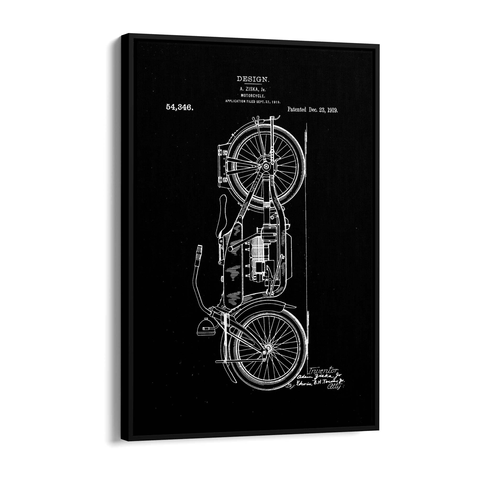 Vintage Motorcycle Black Patent Man Cave Wall Art #1 - The Affordable Art Company