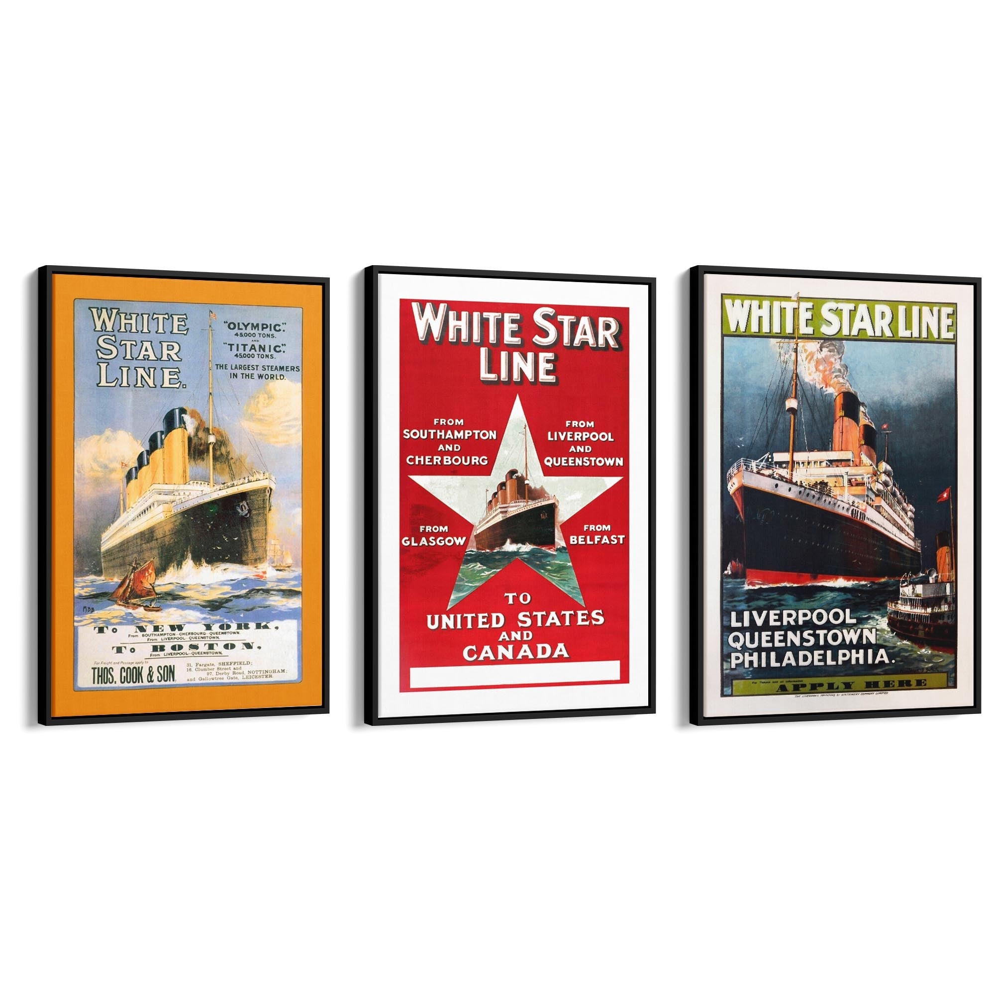 Set of Vintage White Star Line Advert Wall Art - The Affordable Art Company