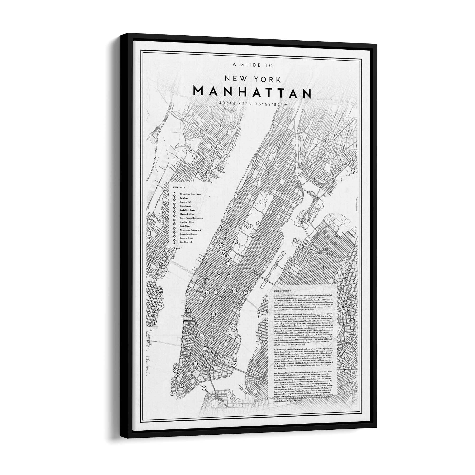 Minimal Manhattan Detailed Map New York Wall Art - The Affordable Art Company